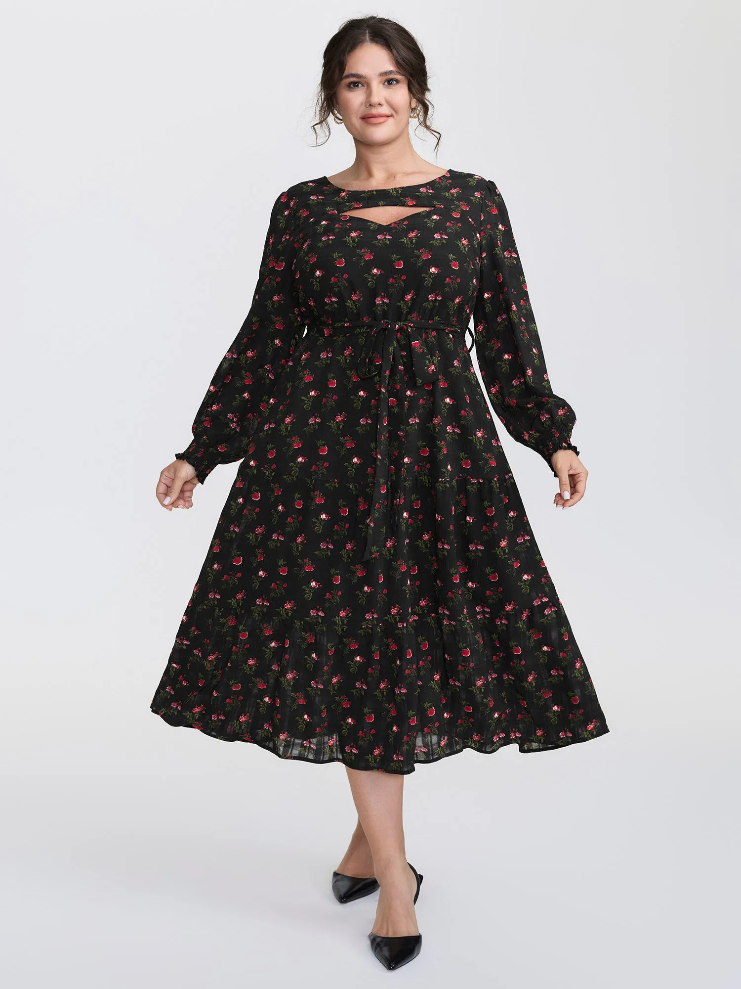 Floral Neck Cut-Out Shirred Maxi Dress sold by Bloomchic product image thumbnail 3