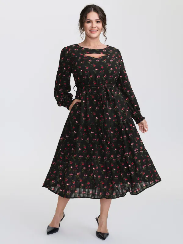 Floral Neck Cut-Out Shirred Maxi Dress sold by Bloomchic