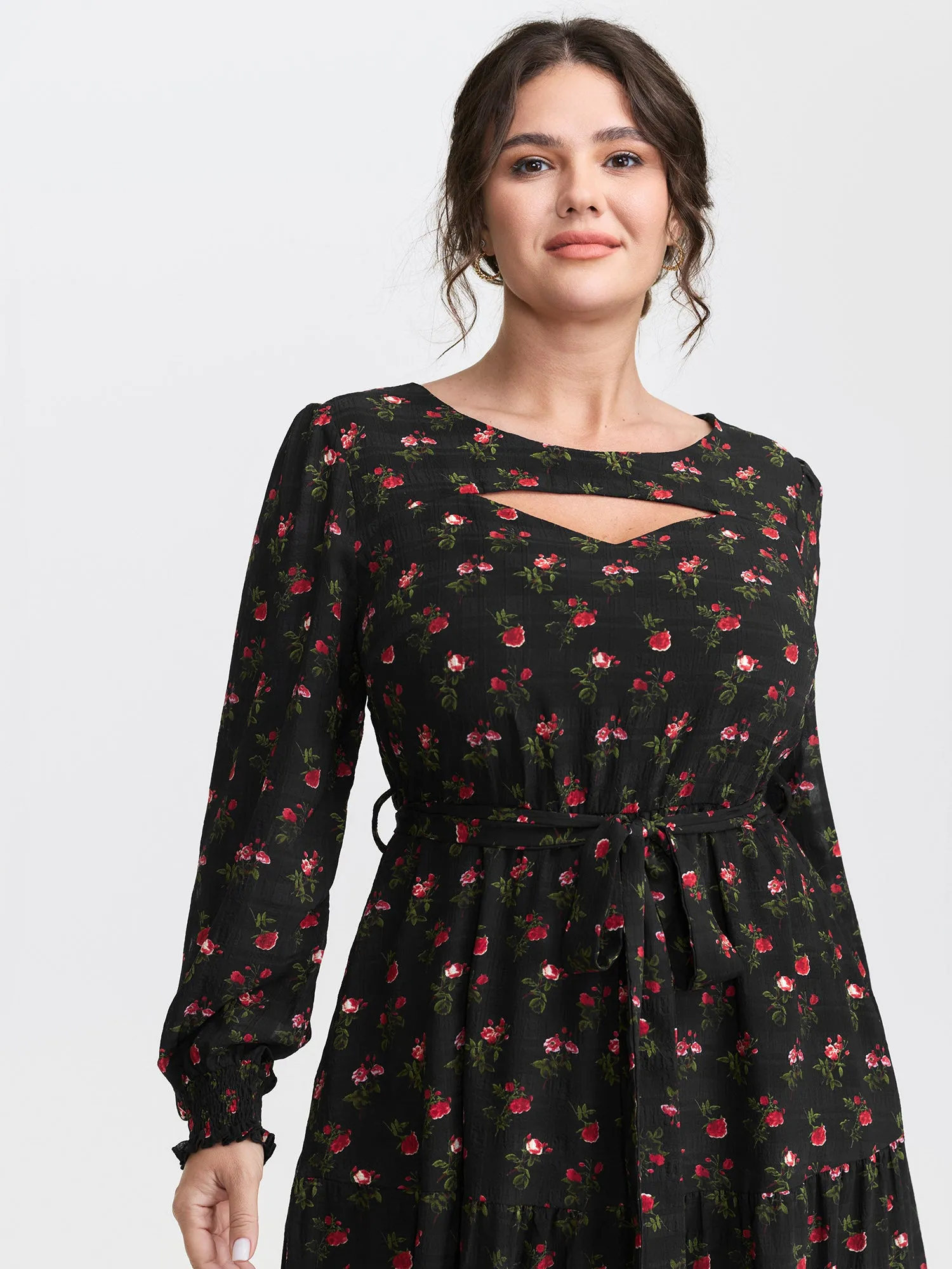 Floral Neck Cut-Out Shirred Maxi Dress sold by Bloomchic product image thumbnail 2