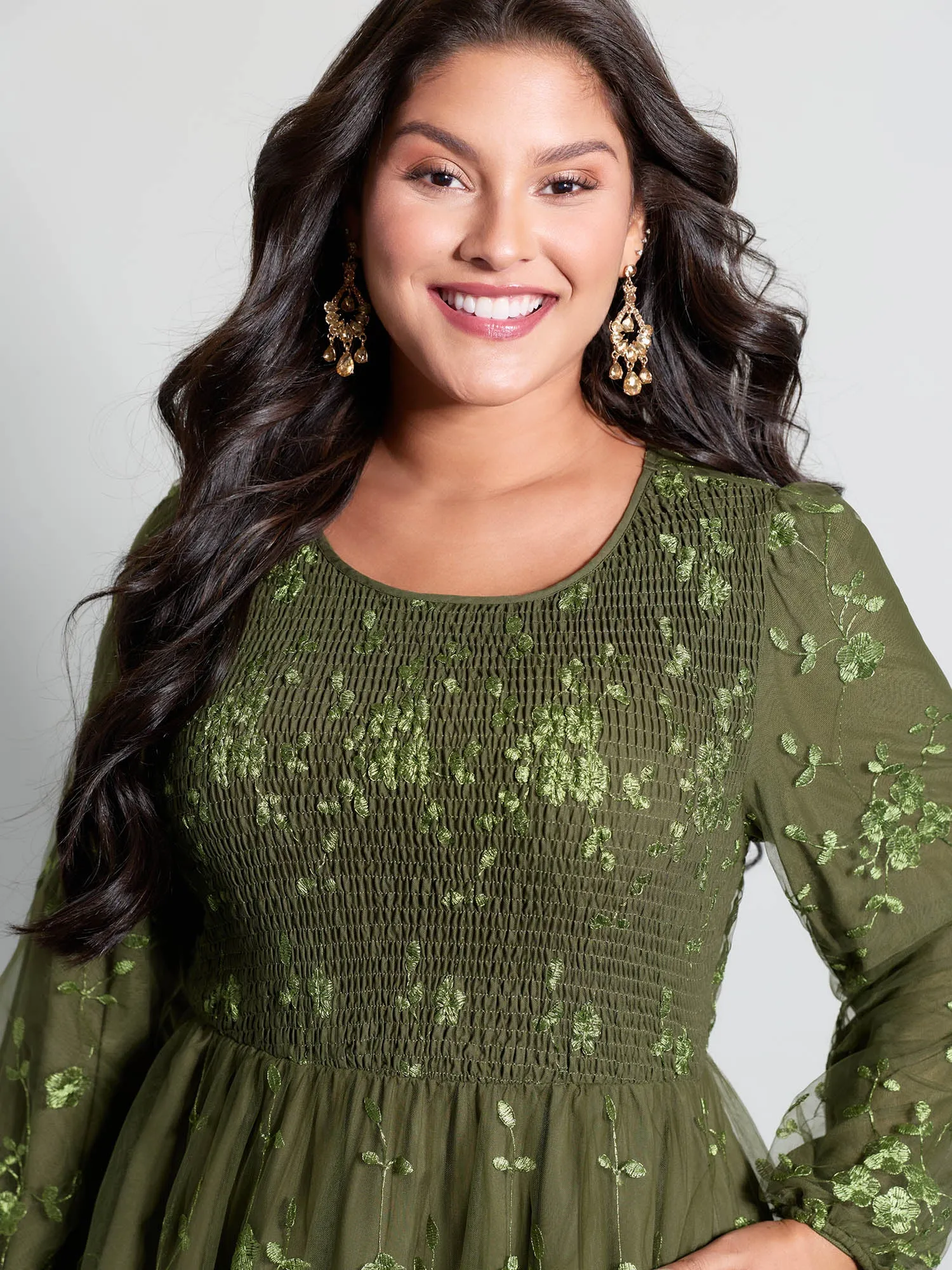 Floral Embroidered Shirred Lined Midi Dress sold by Bloomchic product image thumbnail 4