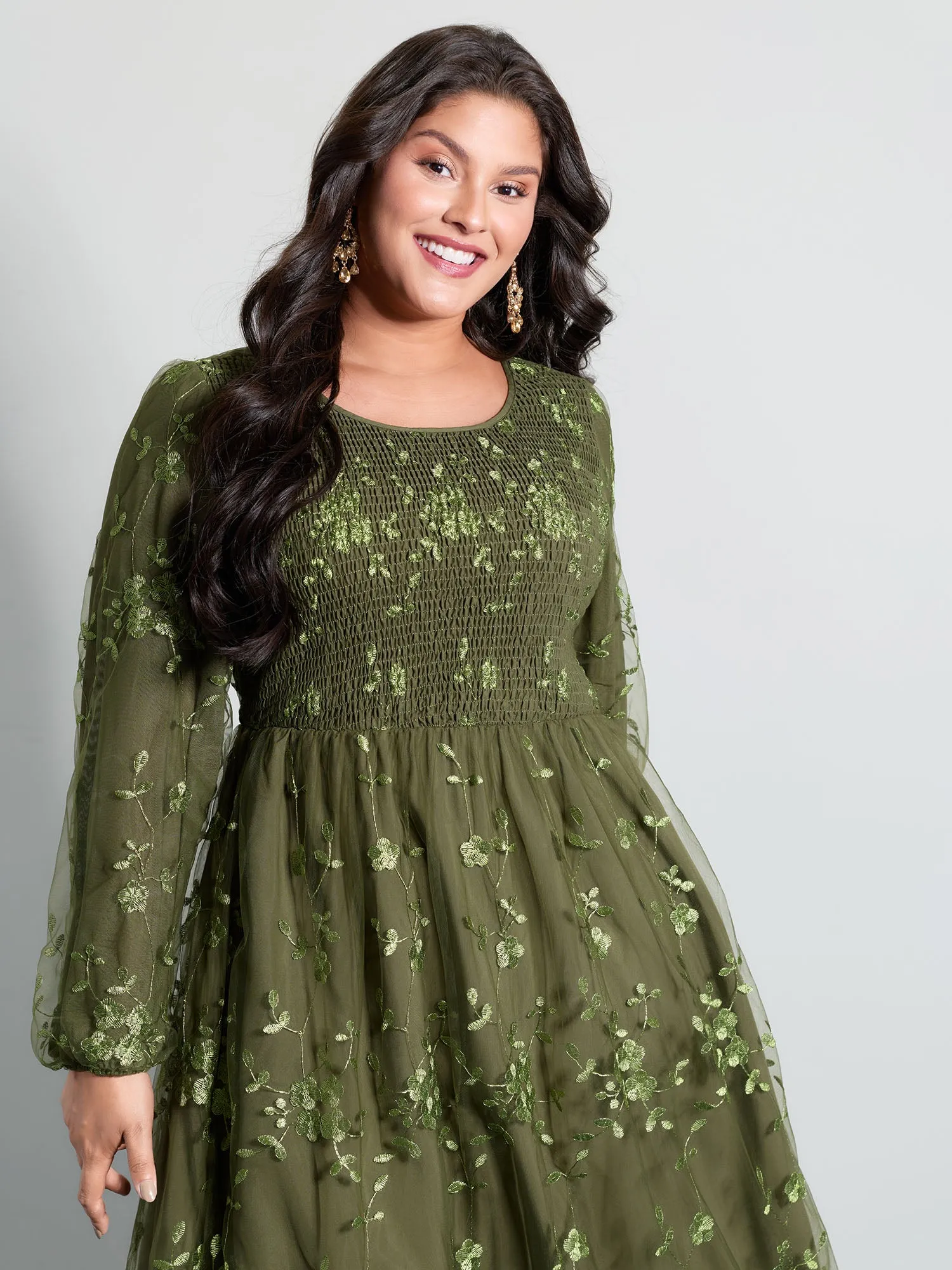 Floral Embroidered Shirred Lined Midi Dress sold by Bloomchic product image thumbnail 2