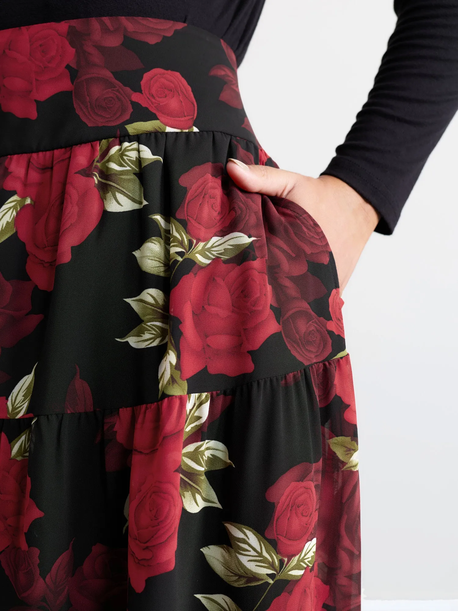 Large Flower Print Wide Waistband Midi Skirt sold by Bloomchic product image thumbnail 3