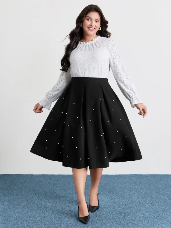 Beadwork Pleated Solid Midi Skirt sold by Bloomchic