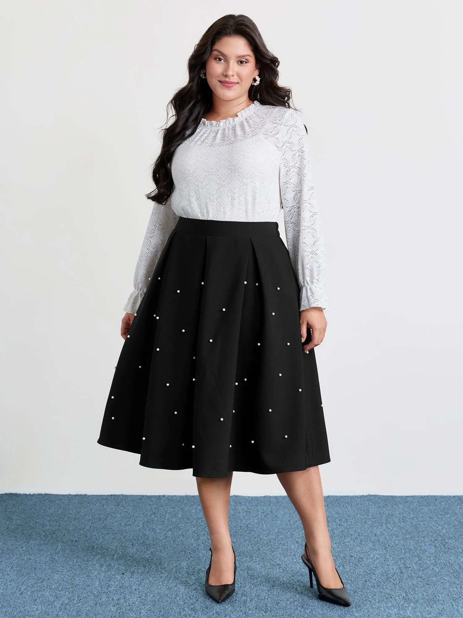 Beadwork Pleated Solid Midi Skirt sold by Bloomchic product image thumbnail 3