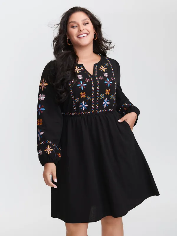 Cotton Embroidered High-Waist Midi Dress sold by Bloomchic