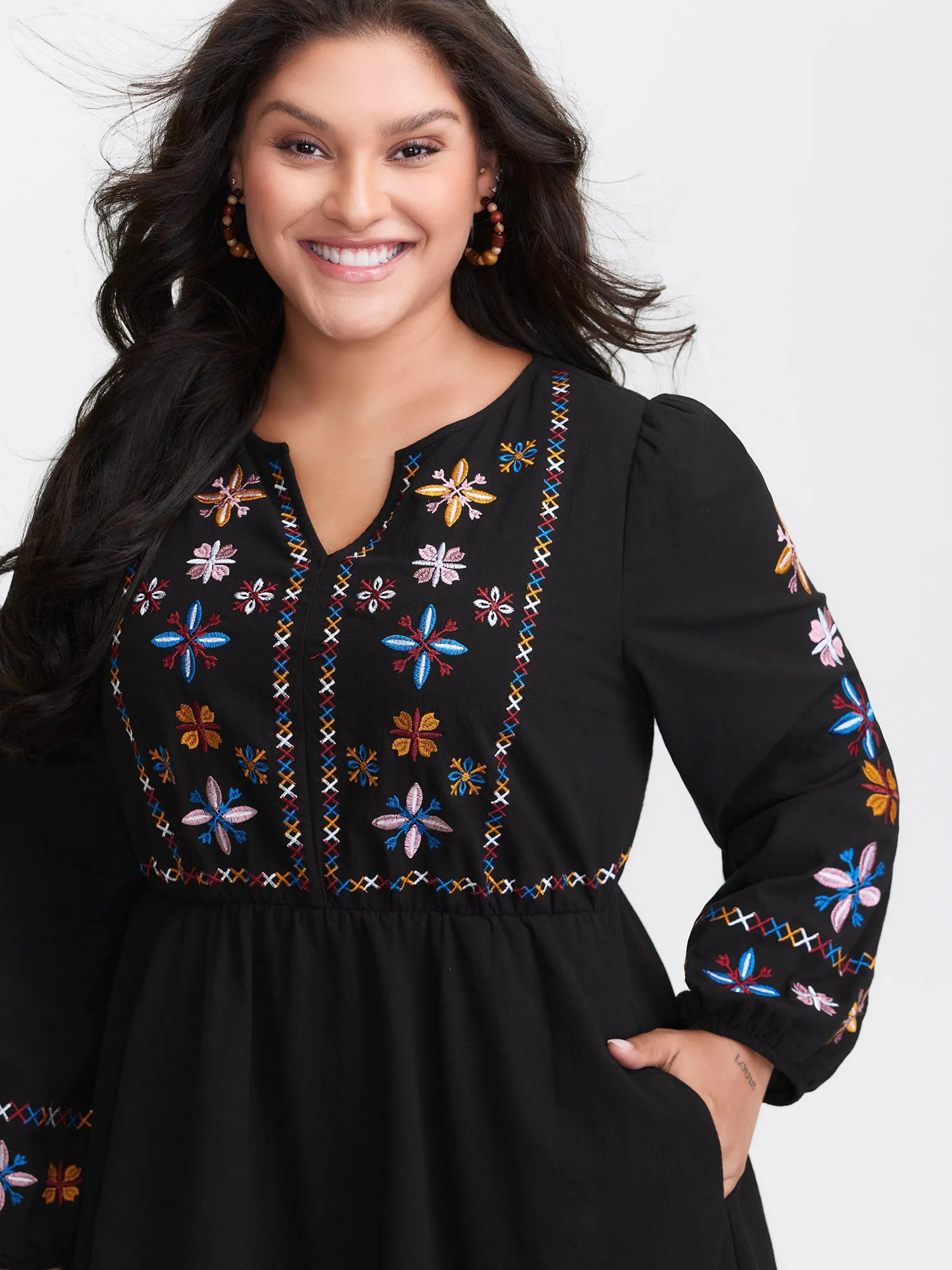 Cotton Embroidered High-Waist Midi Dress sold by Bloomchic product image thumbnail 2