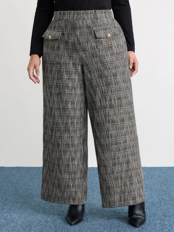 Tweed Pockets Wide Waistband Pants made by Bloomchic