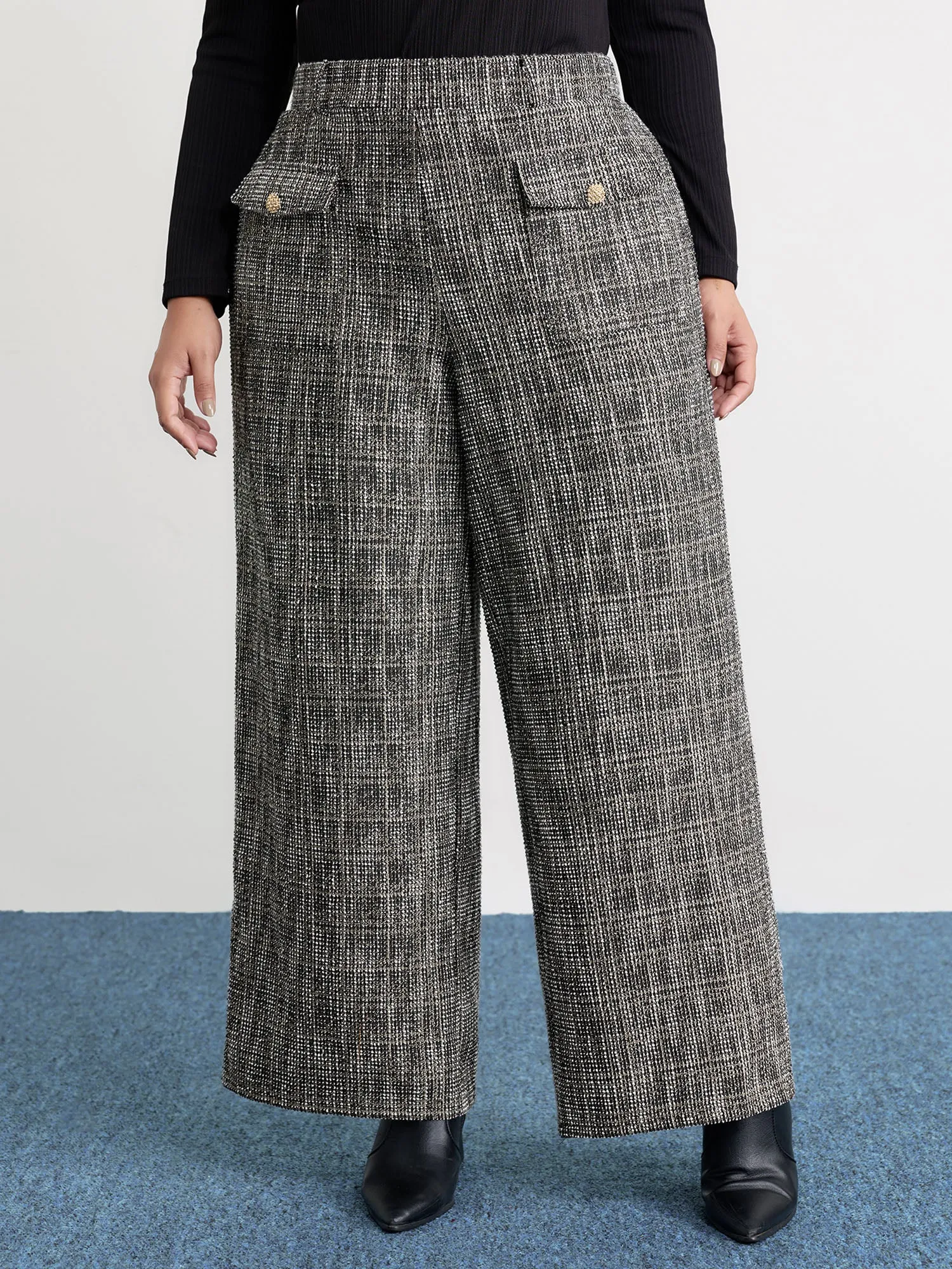 Tweed Pockets Wide Waistband Pants sold by Bloomchic