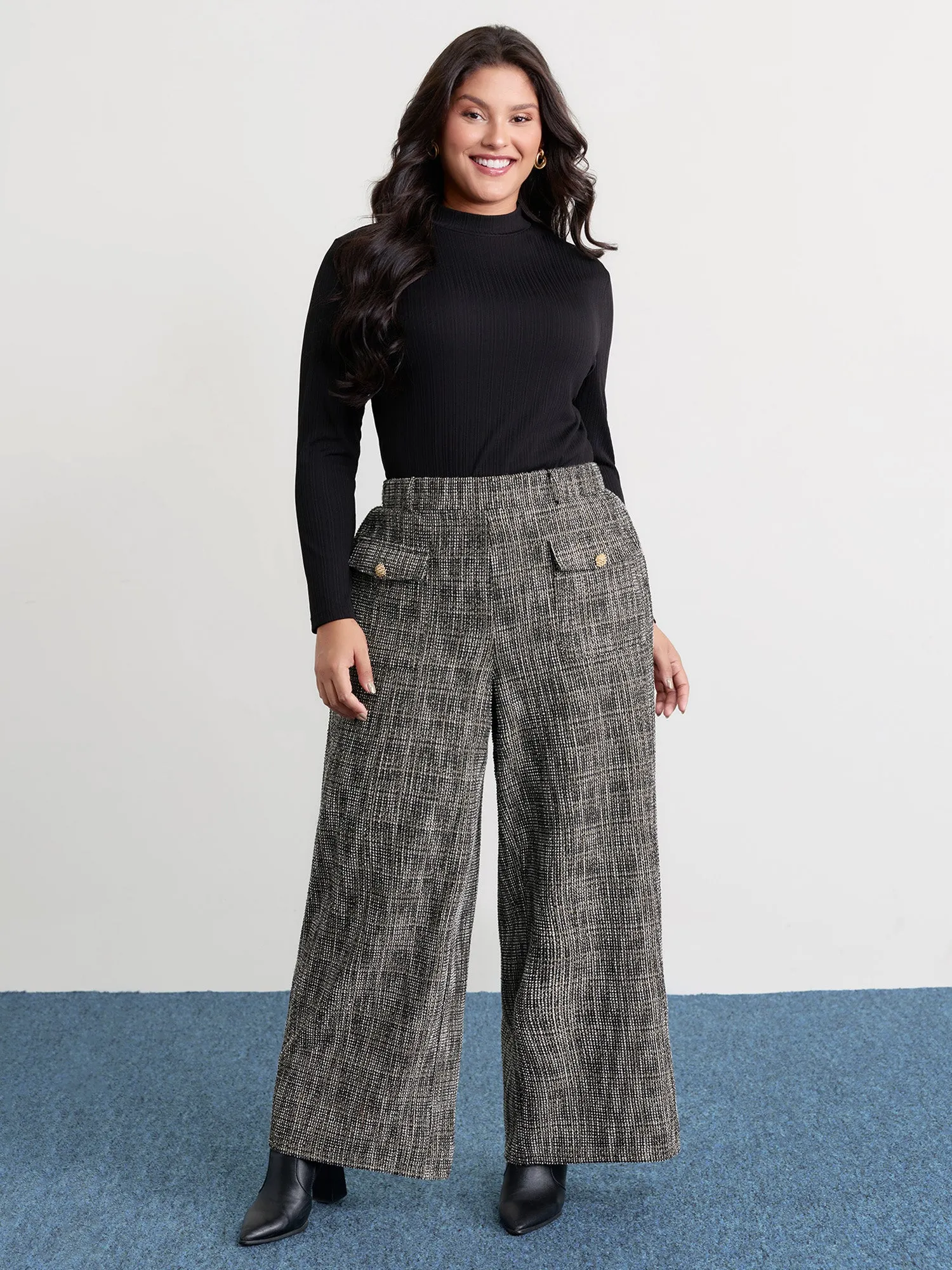 Tweed Pockets Wide Waistband Pants sold by Bloomchic product image thumbnail 2
