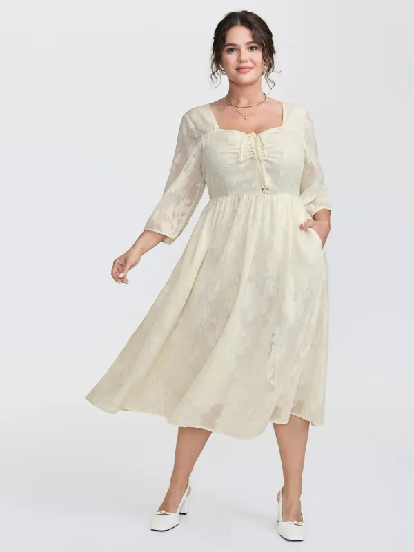 Textured Drawstring Bodice Flowy Midi Dress sold by Bloomchic