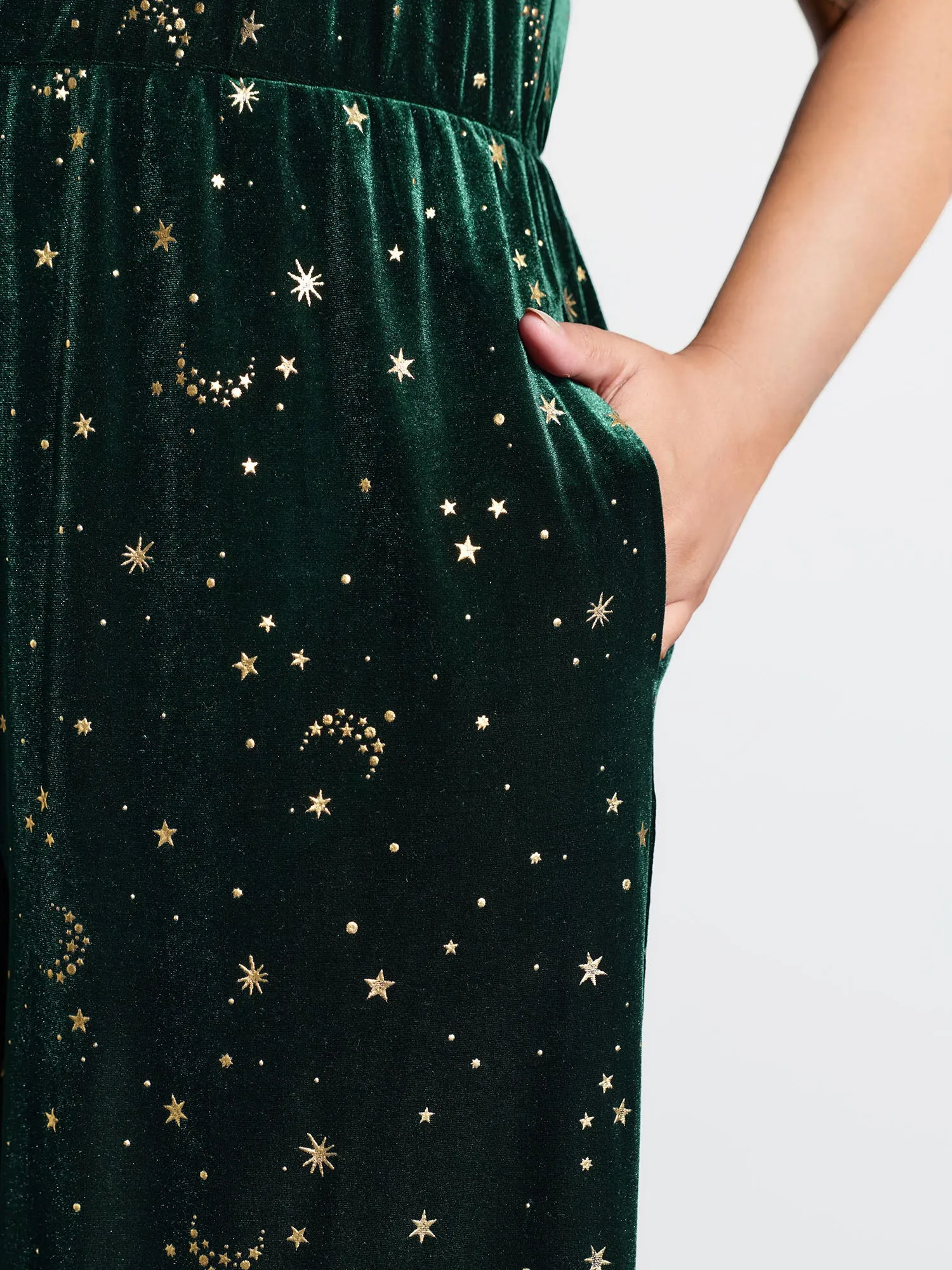 Velvet Stretchy Gold Stamp Jumpsuit sold by Bloomchic product image thumbnail 4