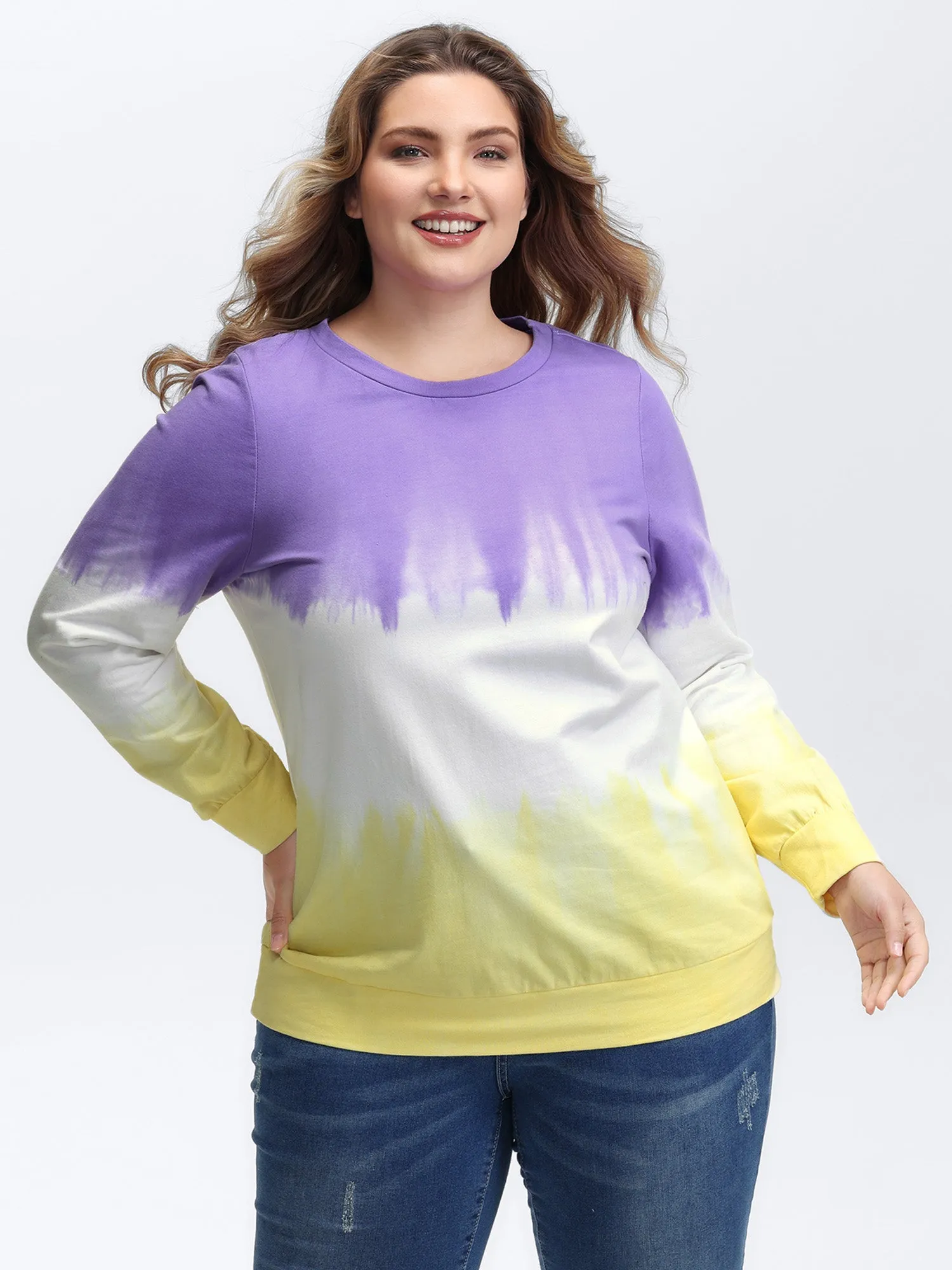Cotton Dip Dye Stretchy Hem Sweatshirt sold by Bloomchic