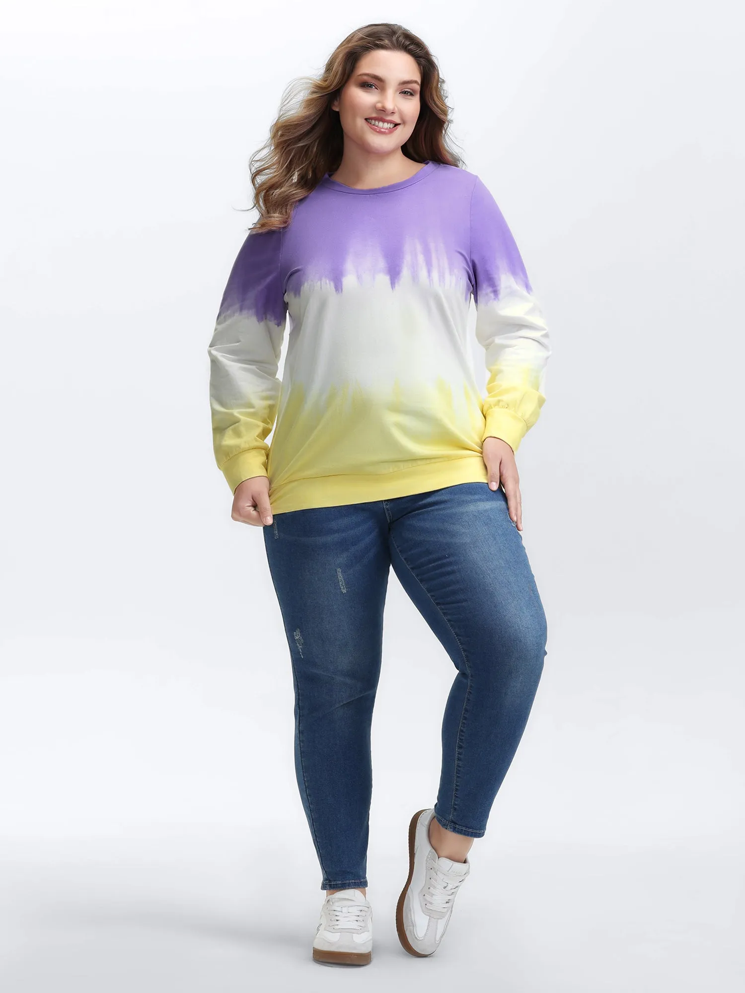 Cotton Dip Dye Stretchy Hem Sweatshirt sold by Bloomchic product image thumbnail 3