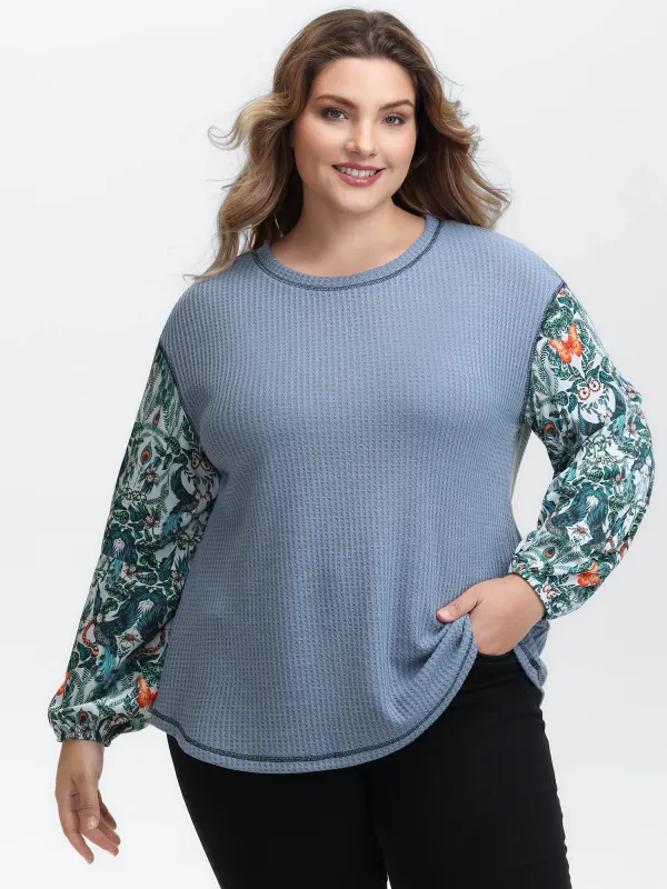Textured Floral Sleeve Drop Shoulder Sweatshirt sold by Bloomchic