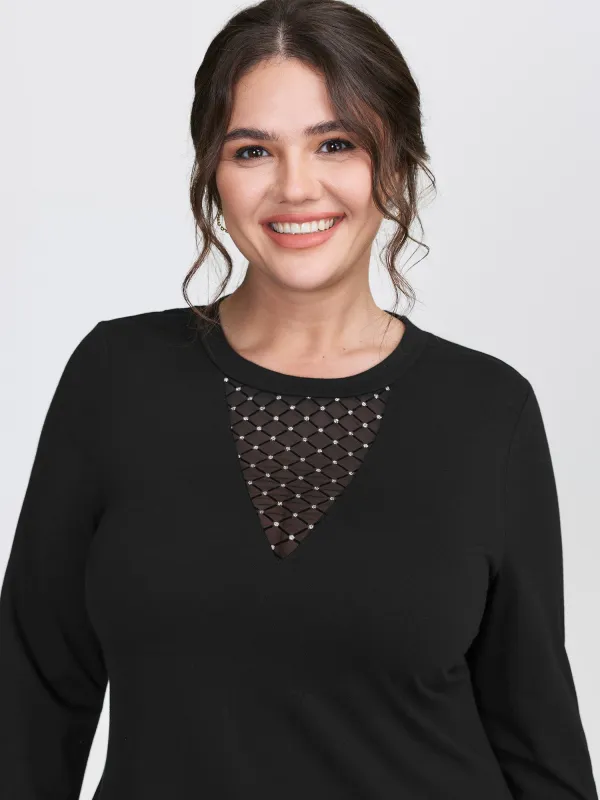 Sheer Mesh Sequin Fitted T-Shirt sold by Bloomchic