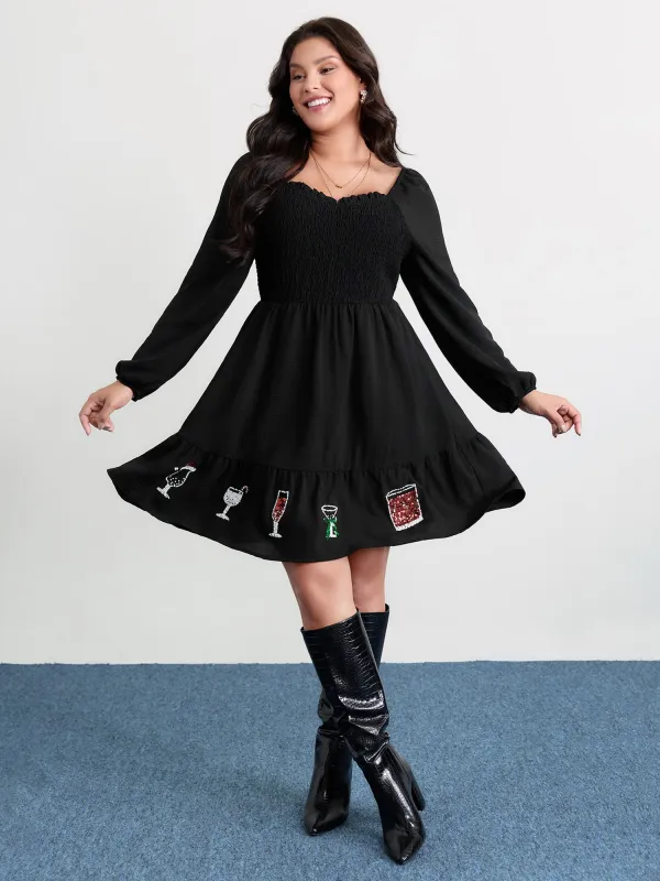 Colorful Sequin Embroidery Tiered Knee Dress made by Bloomchic