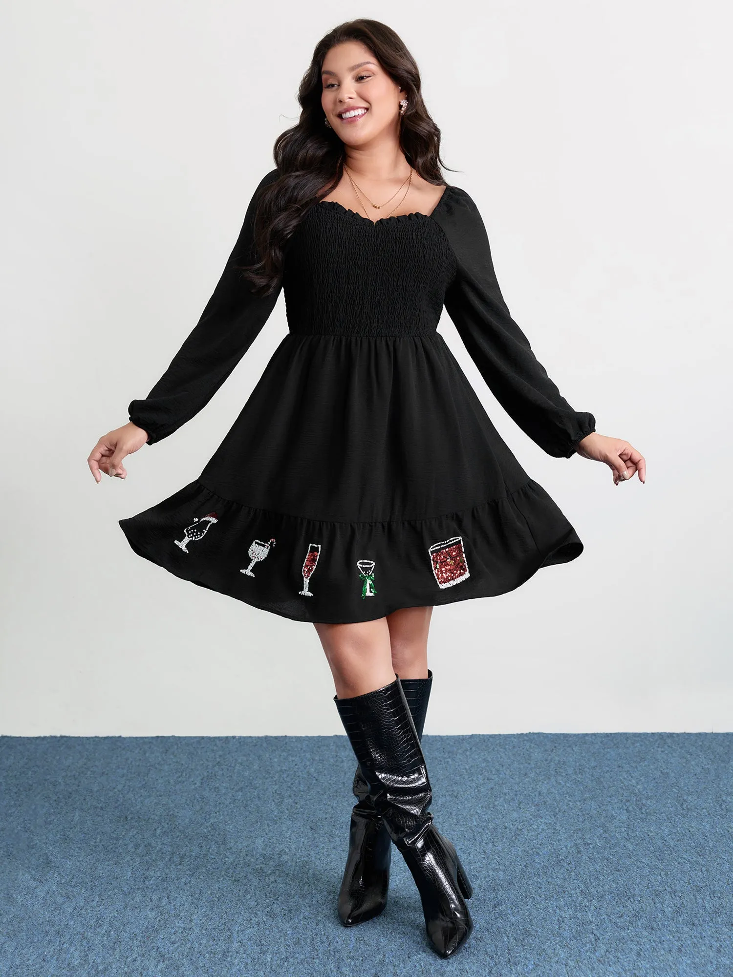 Colorful Sequin Embroidery Tiered Knee Dress sold by Bloomchic