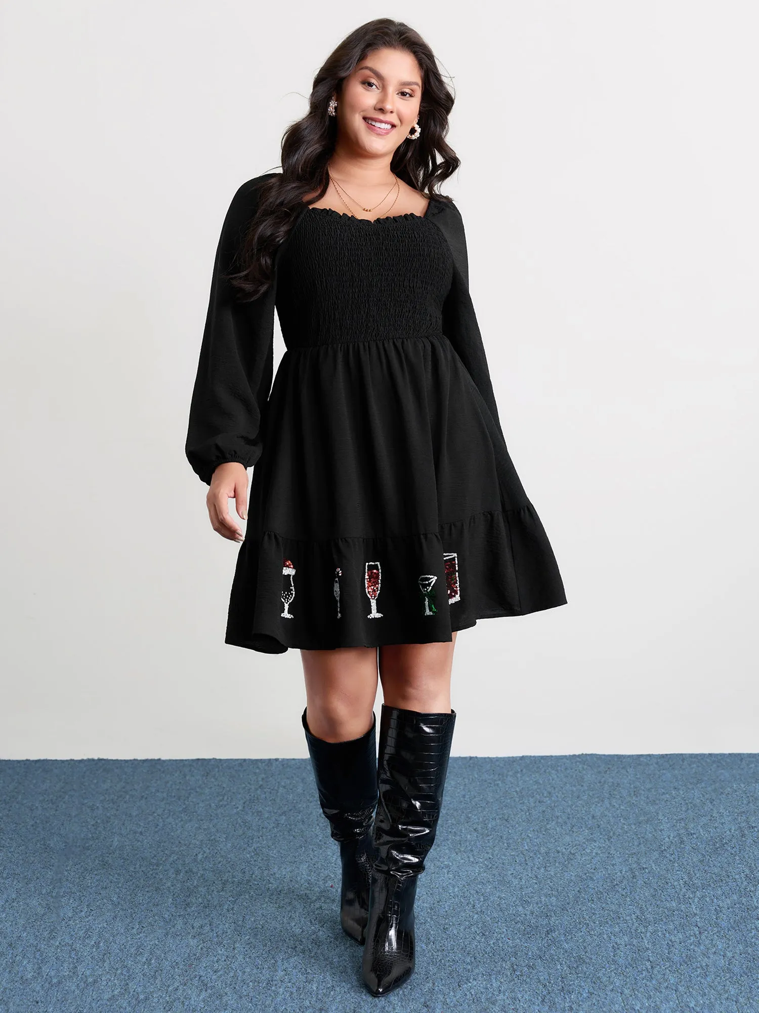 Colorful Sequin Embroidery Tiered Knee Dress sold by Bloomchic product image thumbnail 3