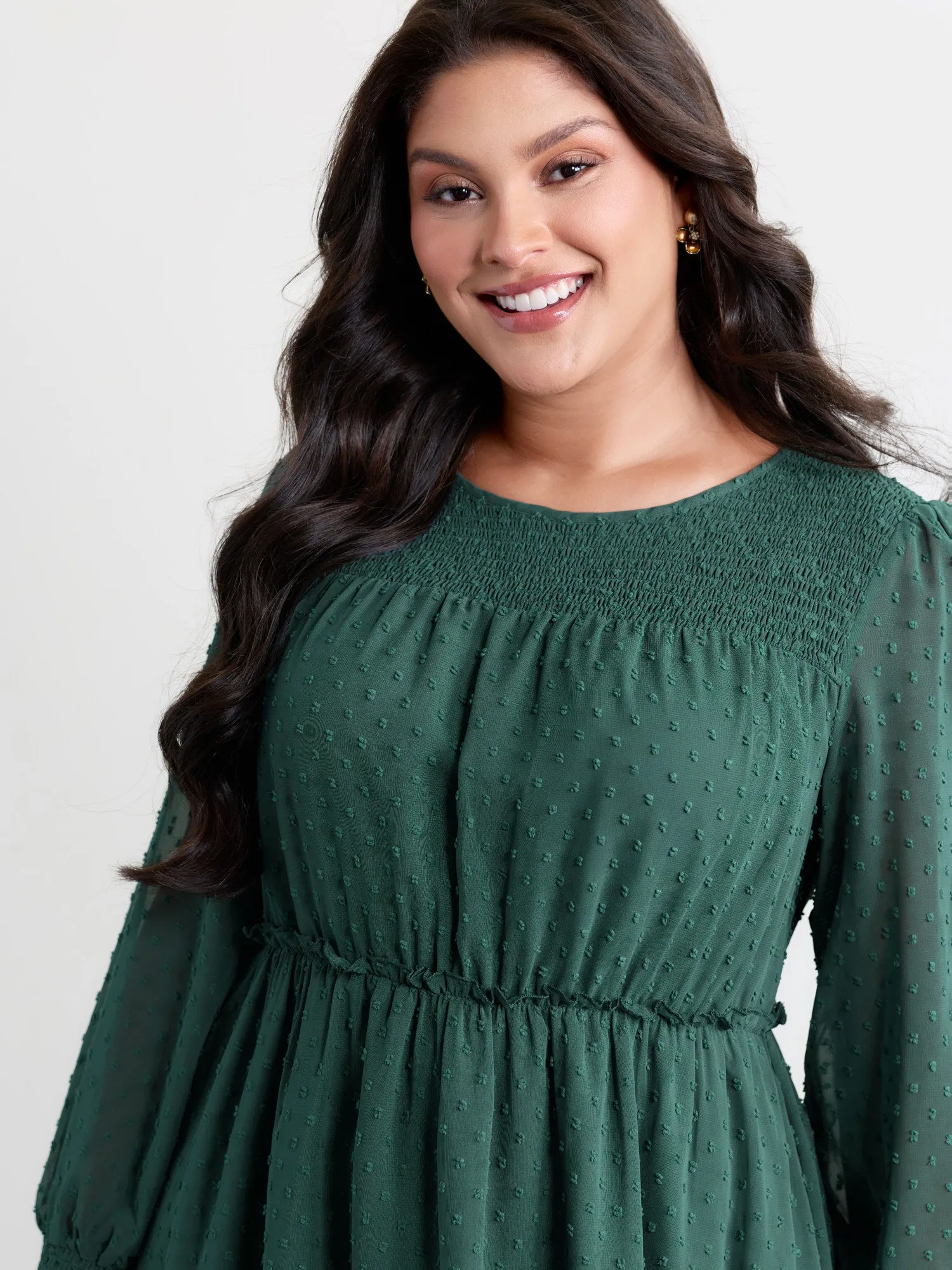 Chiffon Textured Shirred Ruffled Mini Dress sold by Bloomchic product image thumbnail 2
