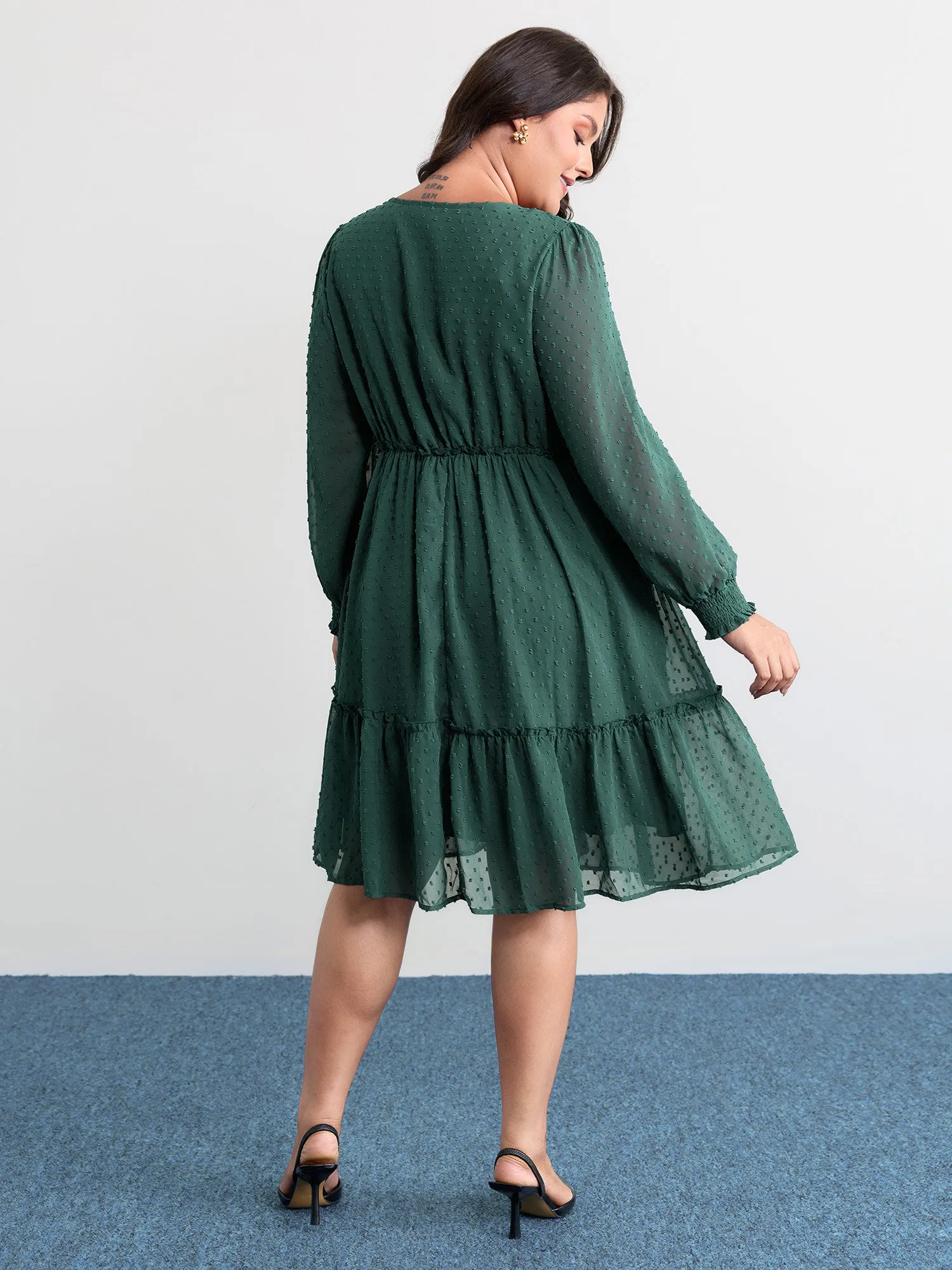 Chiffon Textured Shirred Ruffled Mini Dress sold by Bloomchic product image thumbnail 4