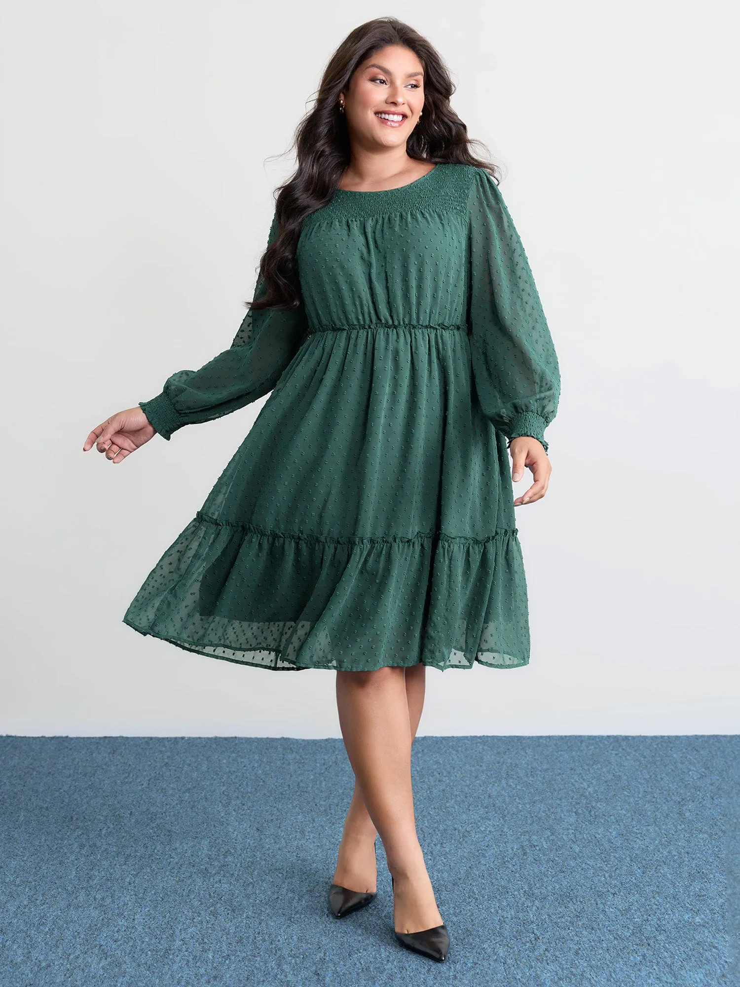 Chiffon Textured Shirred Ruffled Mini Dress sold by Bloomchic product image thumbnail 3