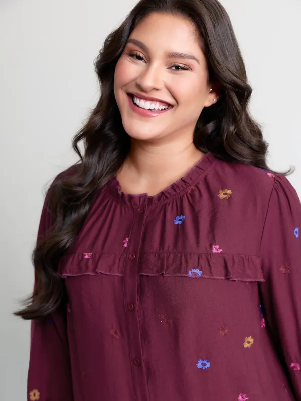 Colorful Floral Embroidery Button Shirt sold by Bloomchic