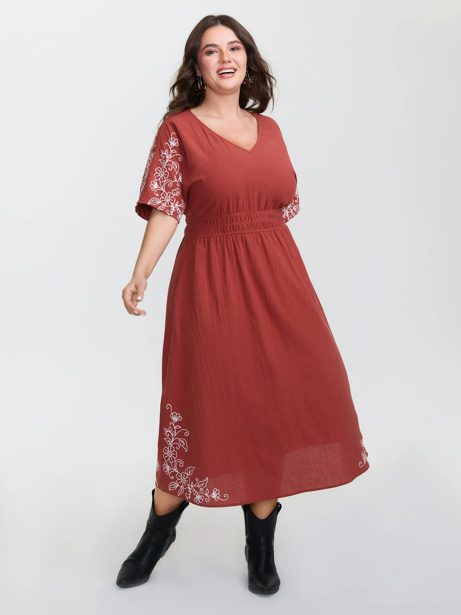 Shirred Waist Embroidered Midi Dress sold by Bloomchic product image thumbnail 3