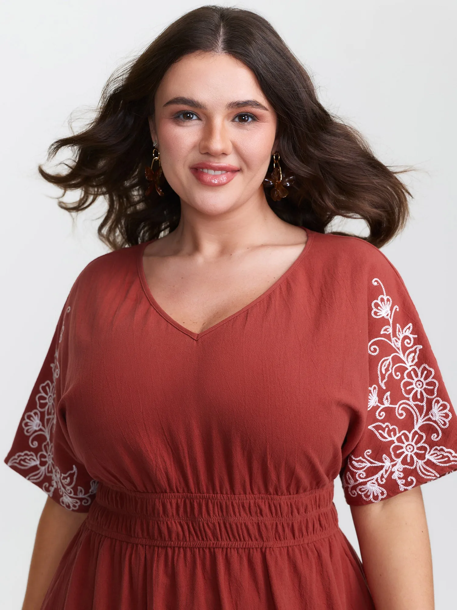 Shirred Waist Embroidered Midi Dress sold by Bloomchic product image thumbnail 2