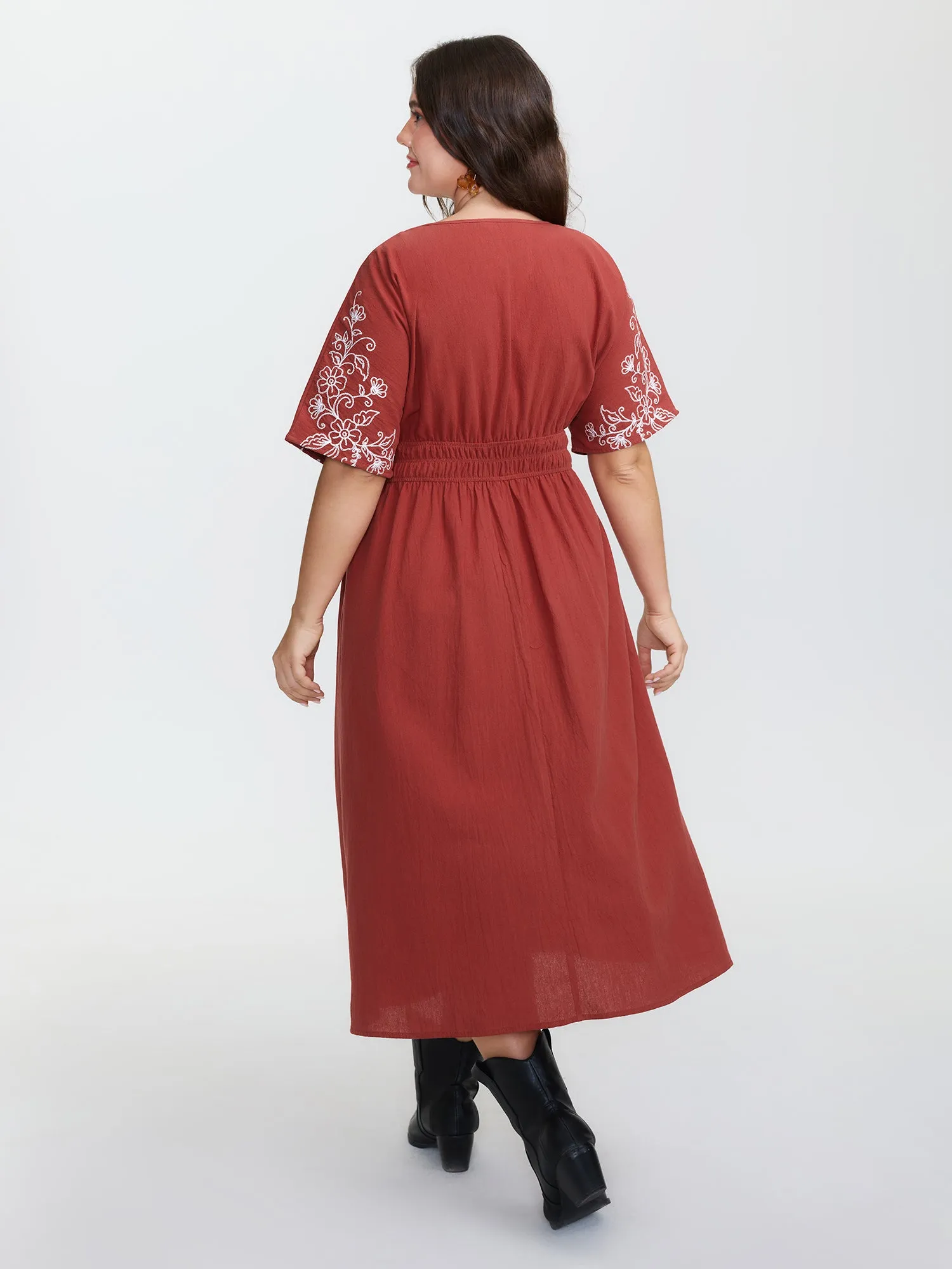 Shirred Waist Embroidered Midi Dress sold by Bloomchic product image thumbnail 4