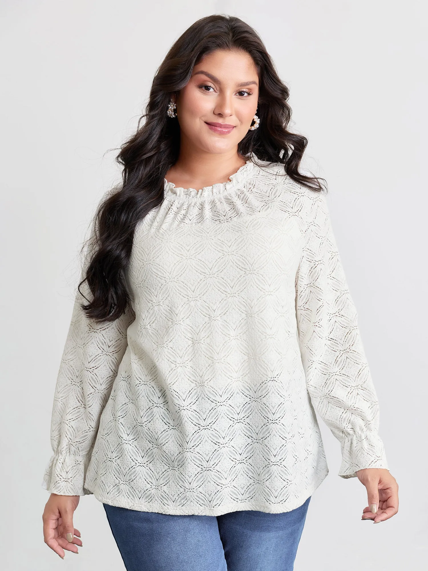 Stretchy Lace Cuff Sleeve Blouse sold by Bloomchic
