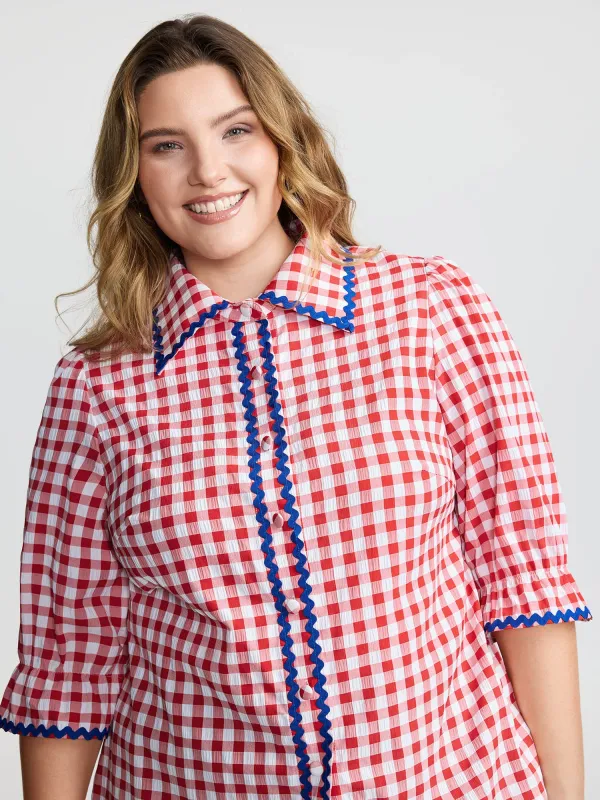 Gingham Color Contrast Edges Blouse sold by Bloomchic