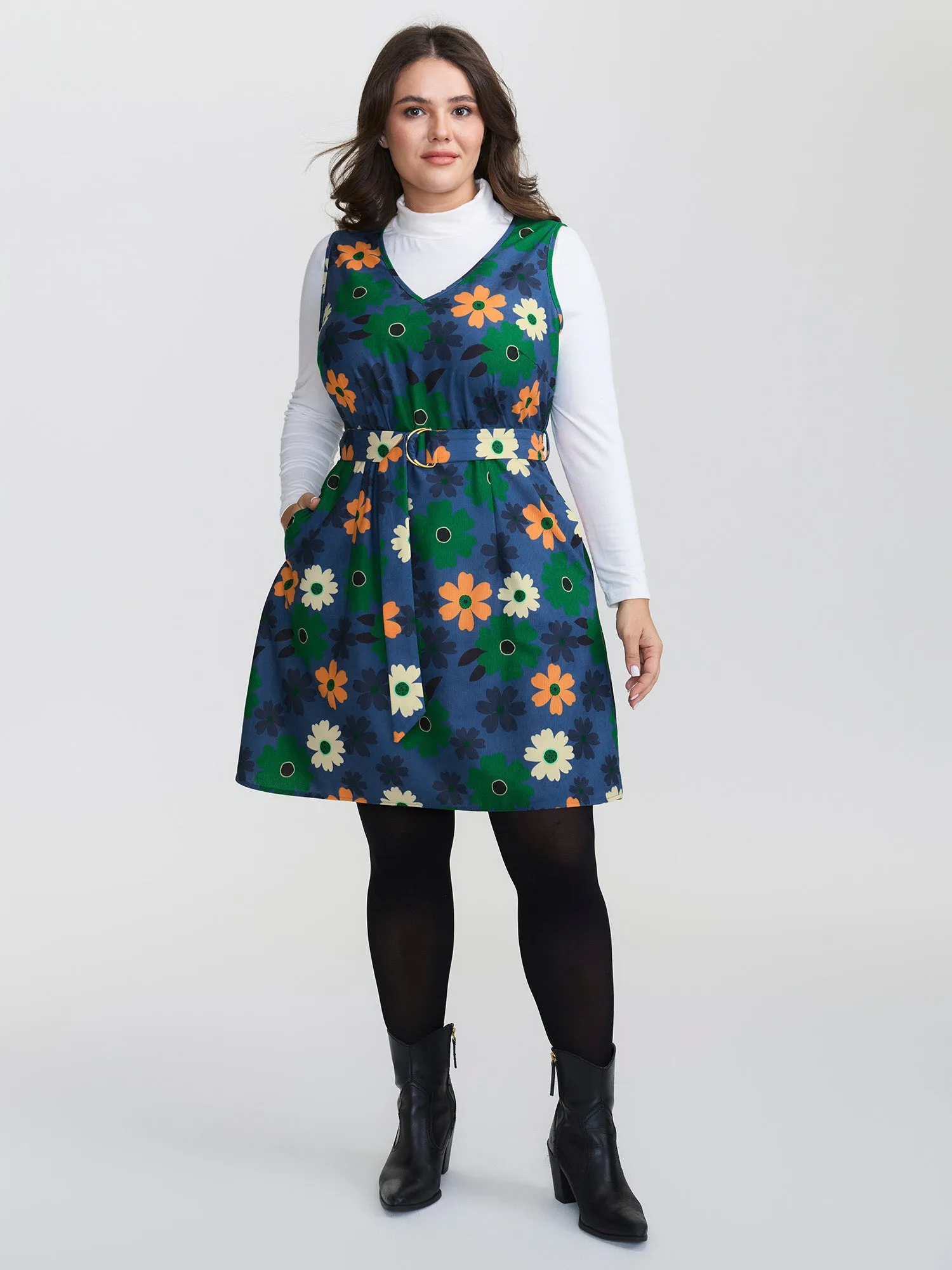 Floral Belted Waist-Defining Knee Dress sold by Bloomchic product image thumbnail 3