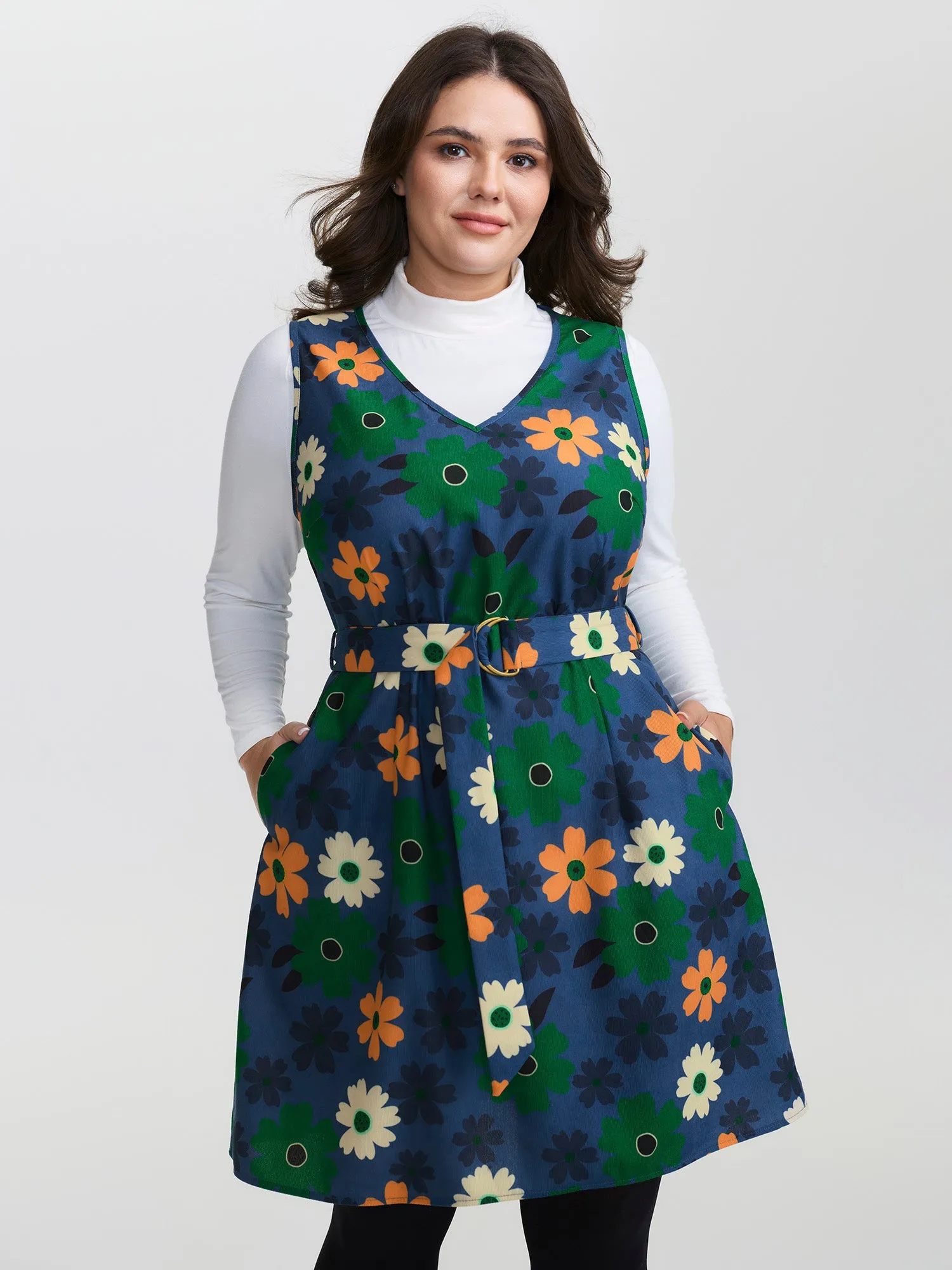Floral Belted Waist-Defining Knee Dress sold by Bloomchic