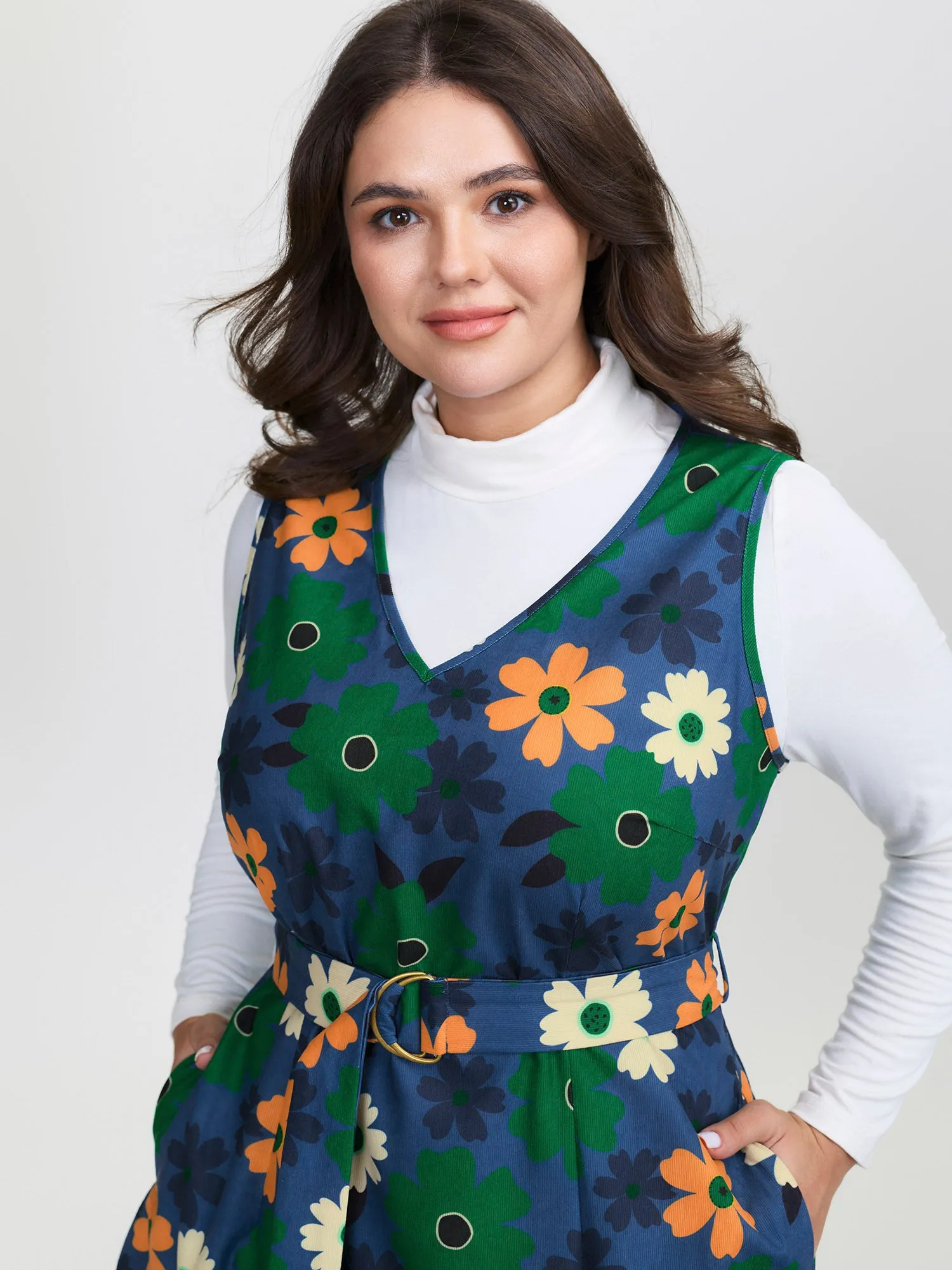 Floral Belted Waist-Defining Knee Dress sold by Bloomchic product image thumbnail 2