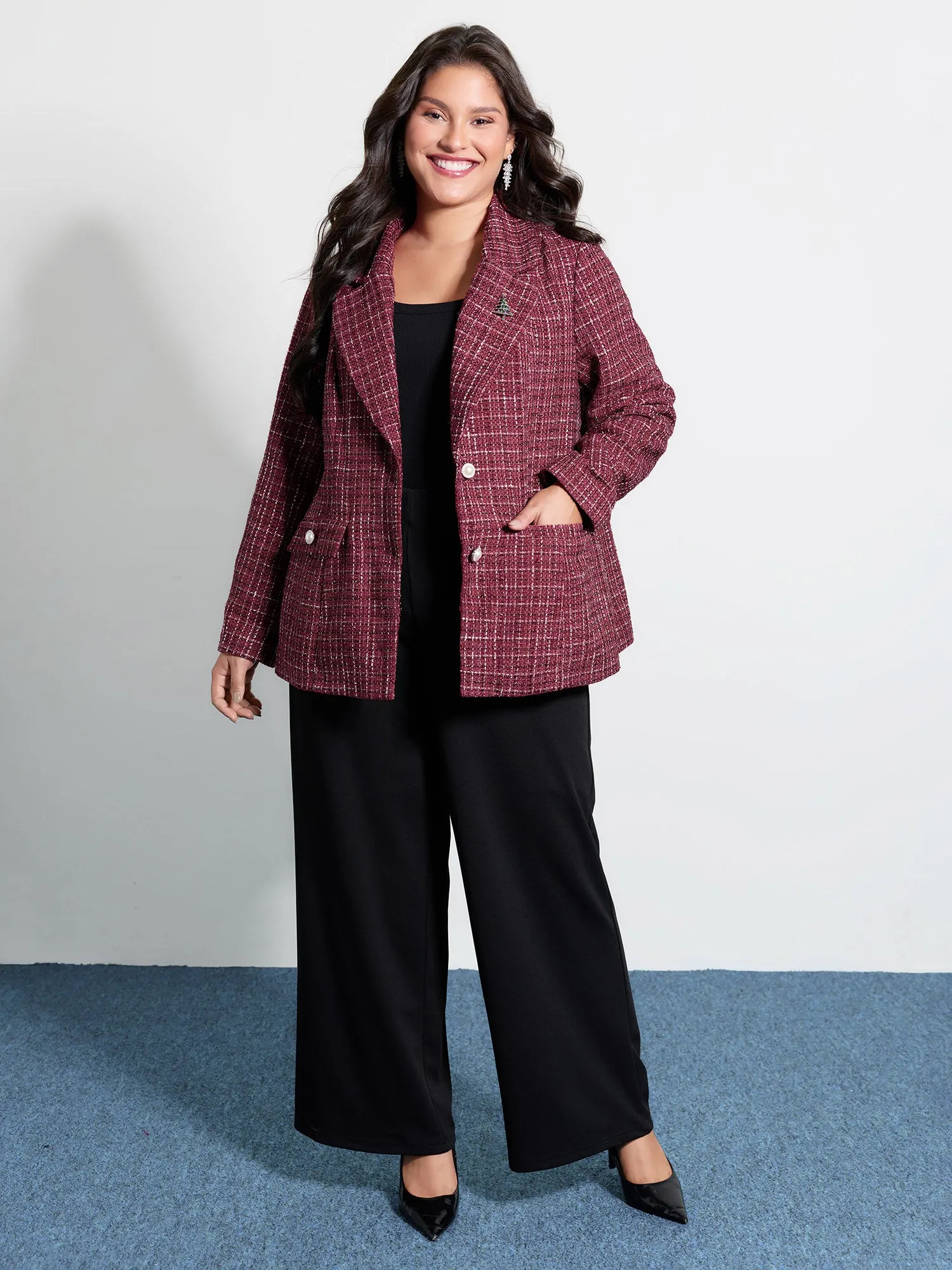 Tweed Brooch Waist-Defining Blazer sold by Bloomchic product image thumbnail 3