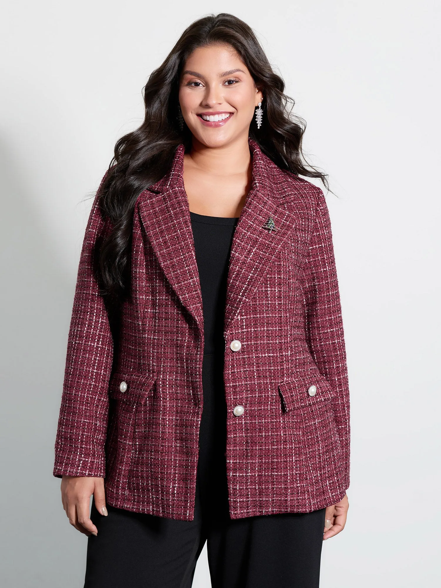 Tweed Brooch Waist-Defining Blazer sold by Bloomchic product image thumbnail 4