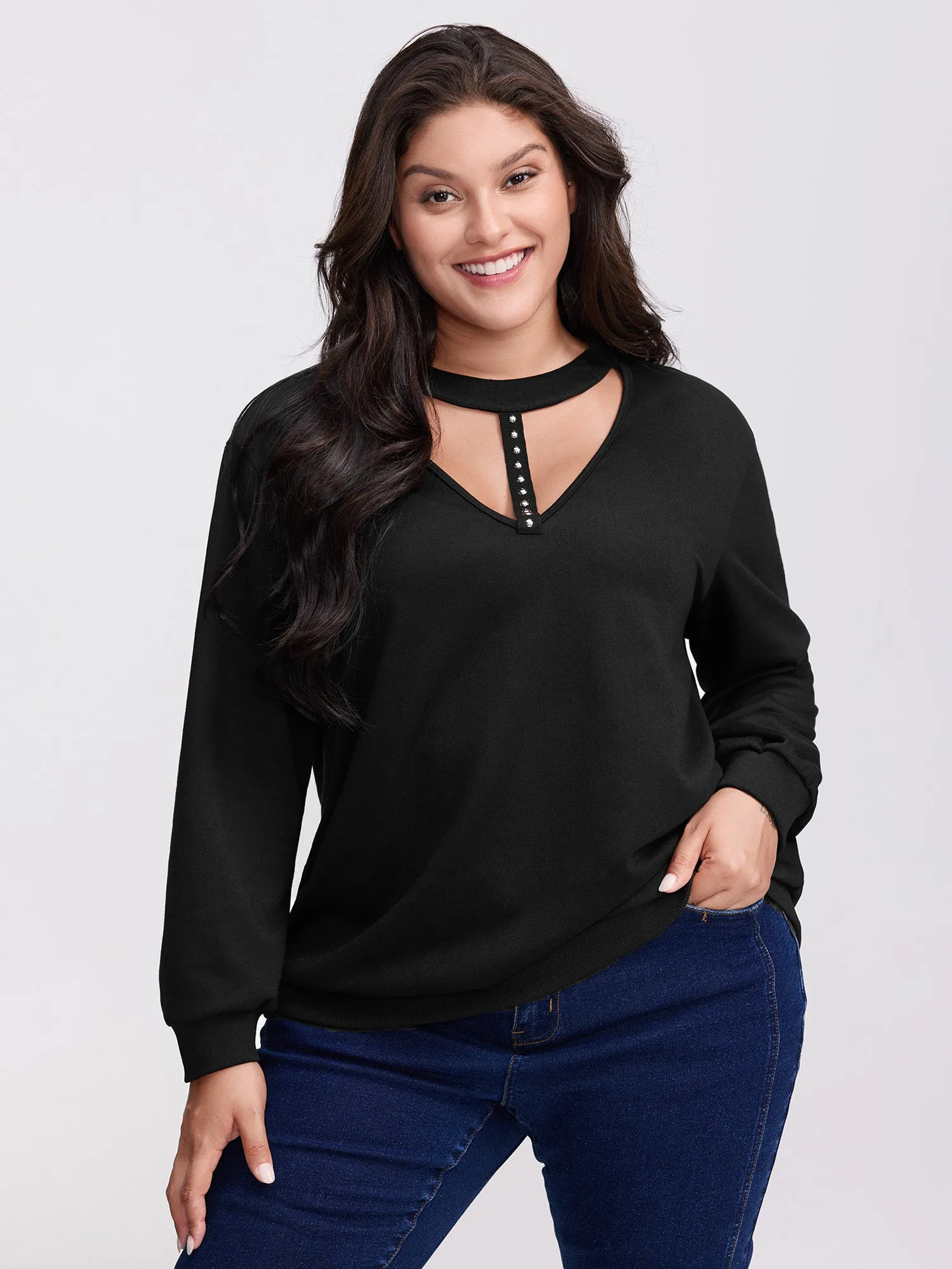 Choker Neck Cut-Out Sweatshirt sold by Bloomchic product image thumbnail 3