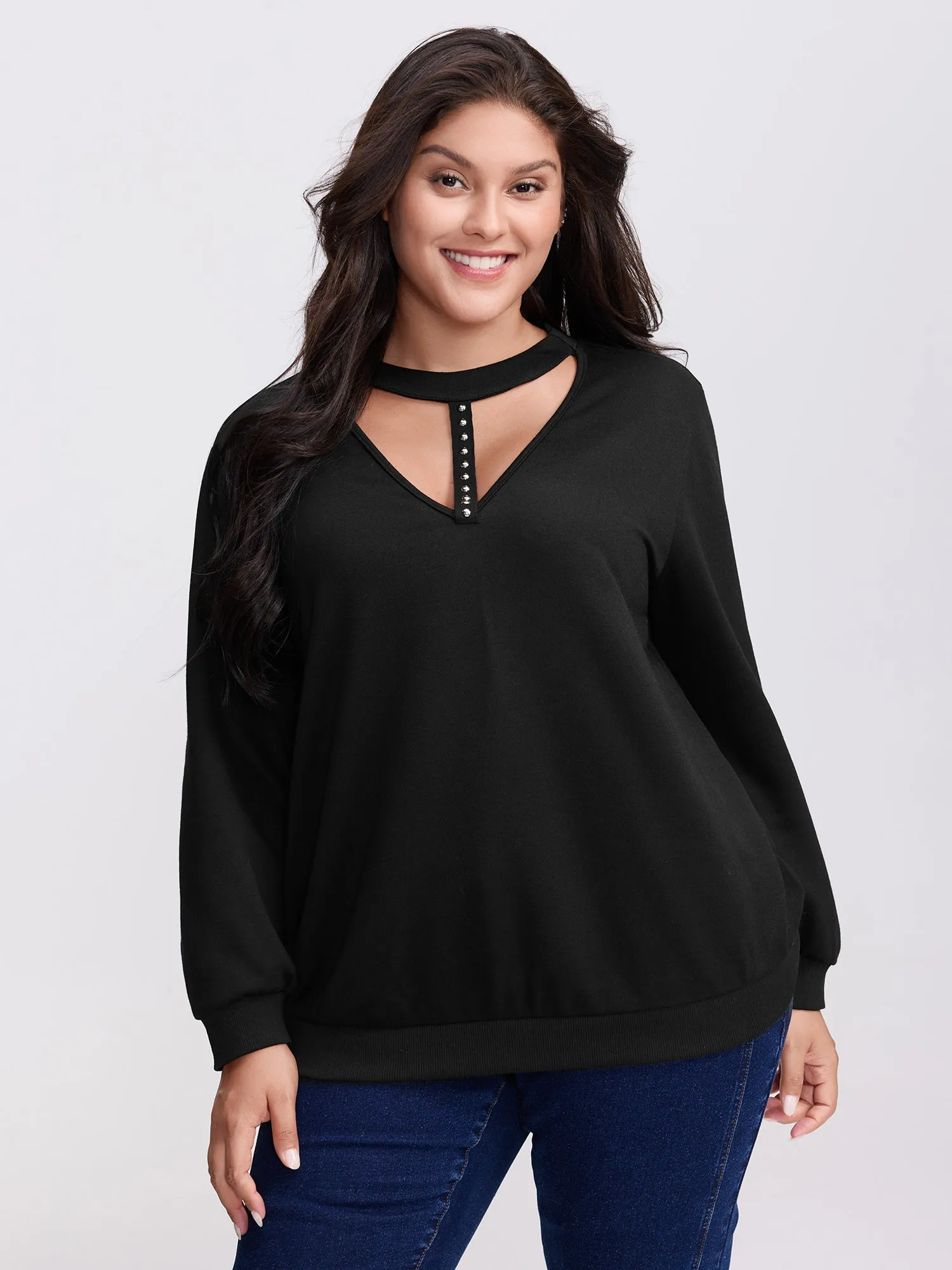 Choker Neck Cut-Out Sweatshirt sold by Bloomchic