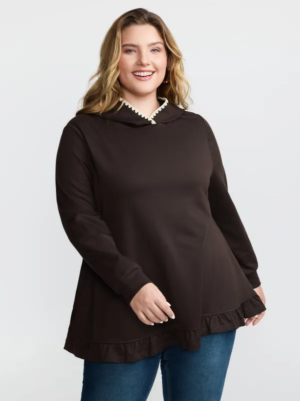 Supersoft Ruffled Edge Embroidered Hoodie sold by Bloomchic