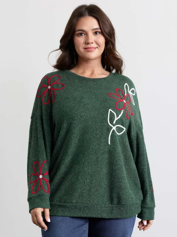 Lurex Textured Cord Embroidery Sweatshirt sold by Bloomchic