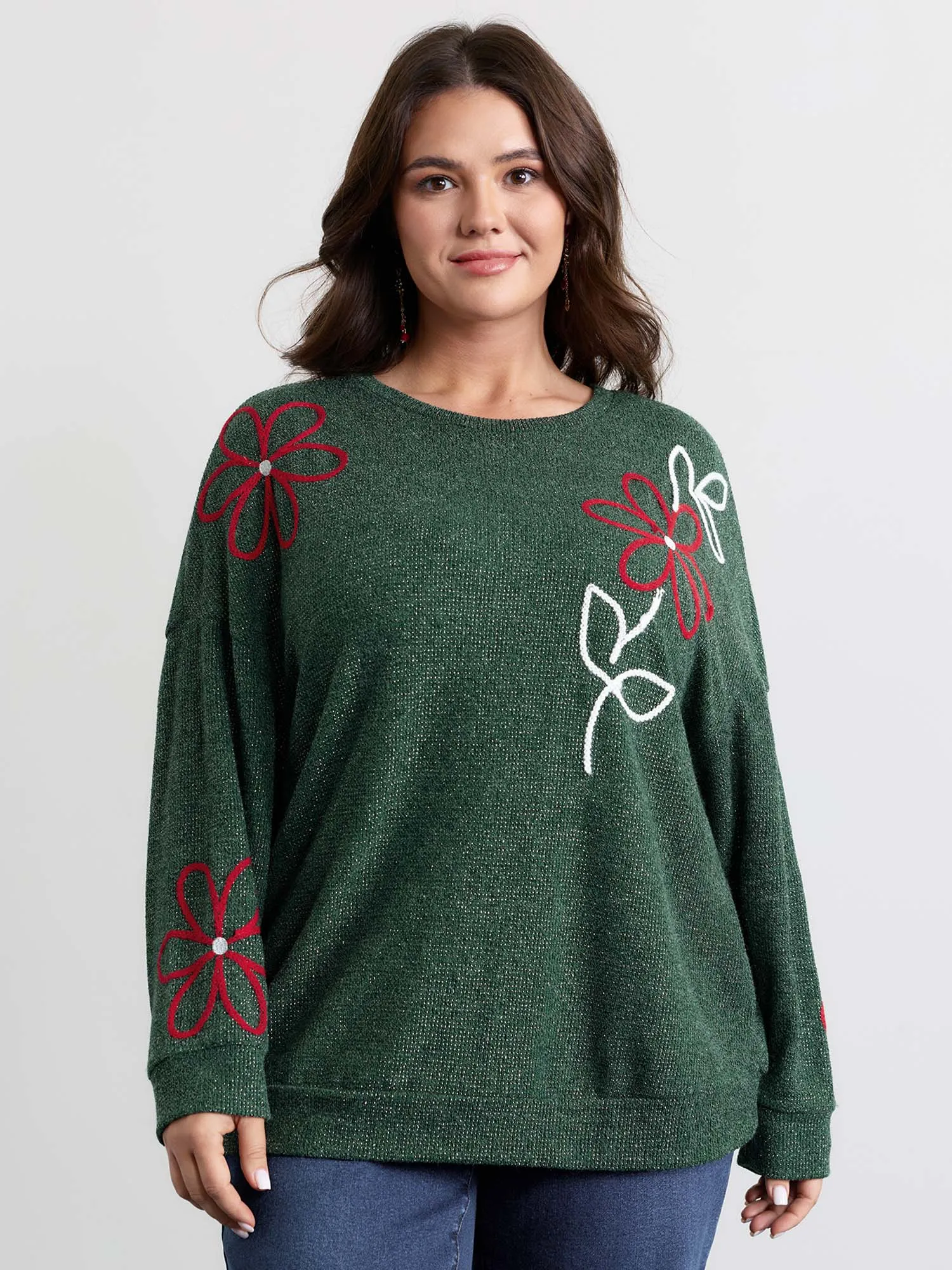 Lurex Textured Cord Embroidery Sweatshirt sold by Bloomchic