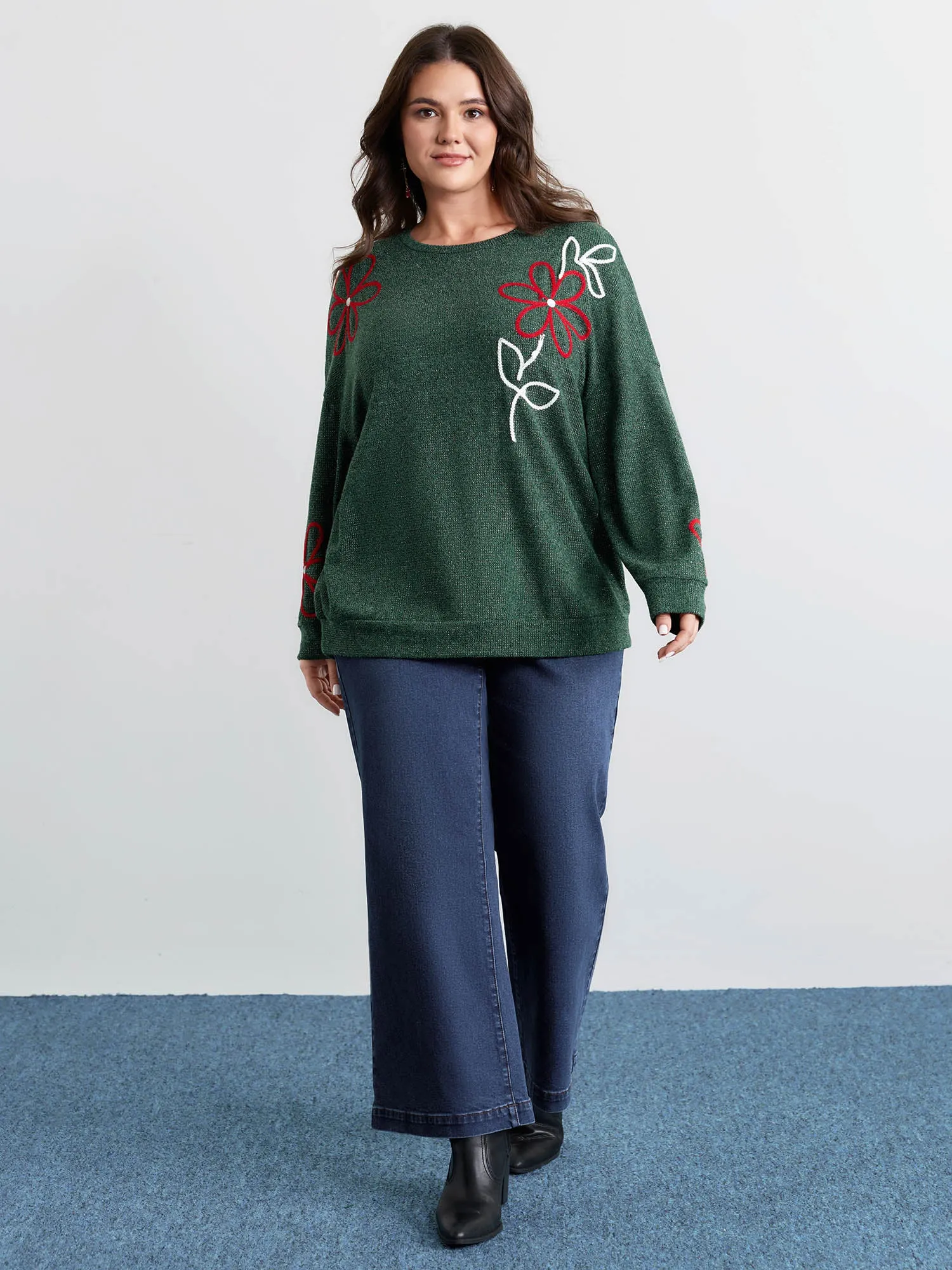 Lurex Textured Cord Embroidery Sweatshirt sold by Bloomchic product image thumbnail 2