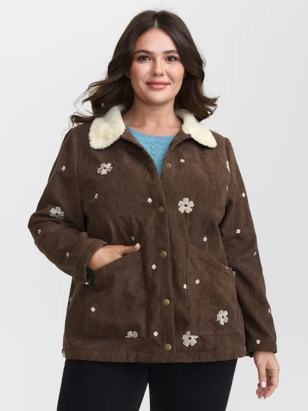 Floral Emrboidered Textured Button Jacket sold by Bloomchic