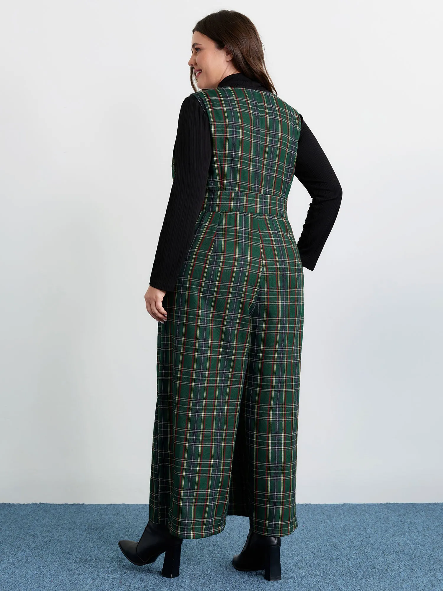 Plaid Print V-Neck Straight-Leg Jumpsuit sold by Bloomchic product image thumbnail 4