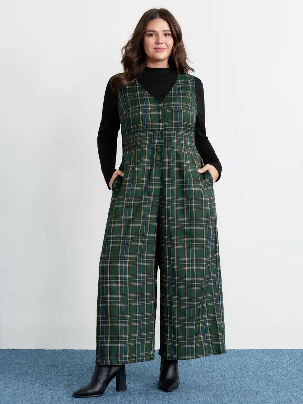 Plaid Print V-Neck Straight-Leg Jumpsuit sold by Bloomchic