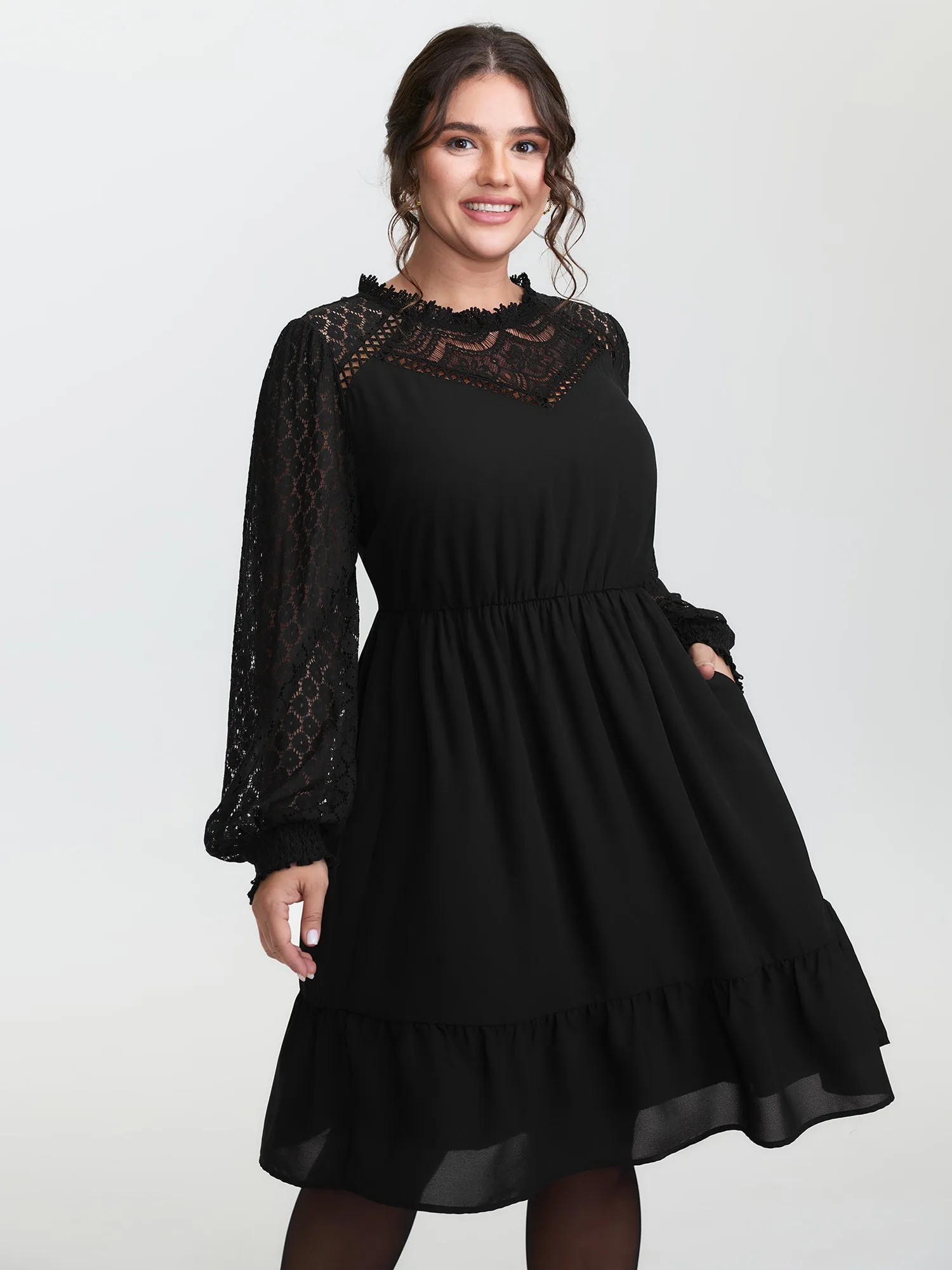 Sheer Lace Cut-Out Detail Midi Dress sold by Bloomchic
