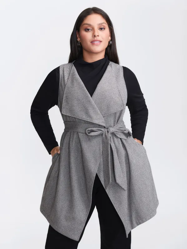 Asymmetrical Placket Belted Long Vest sold by Bloomchic