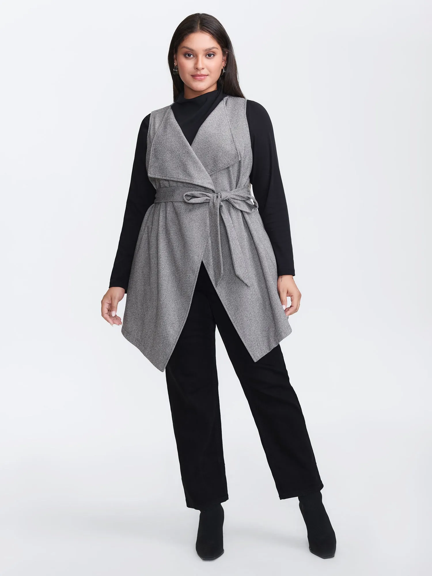 Asymmetrical Placket Belted Long Vest sold by Bloomchic product image thumbnail 3