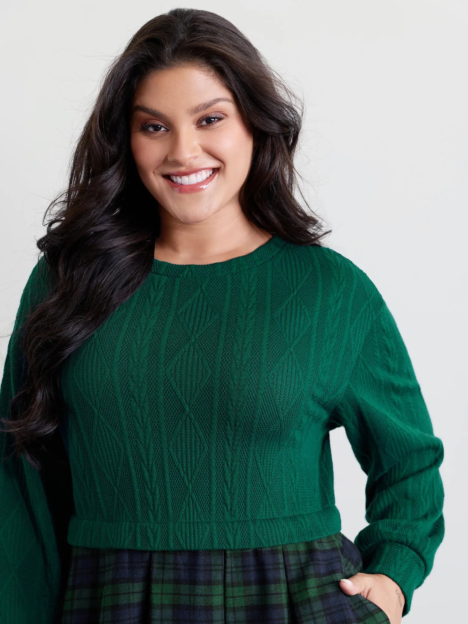 Layered Plaid Pockets Midi Dress sold by Bloomchic product image thumbnail 2