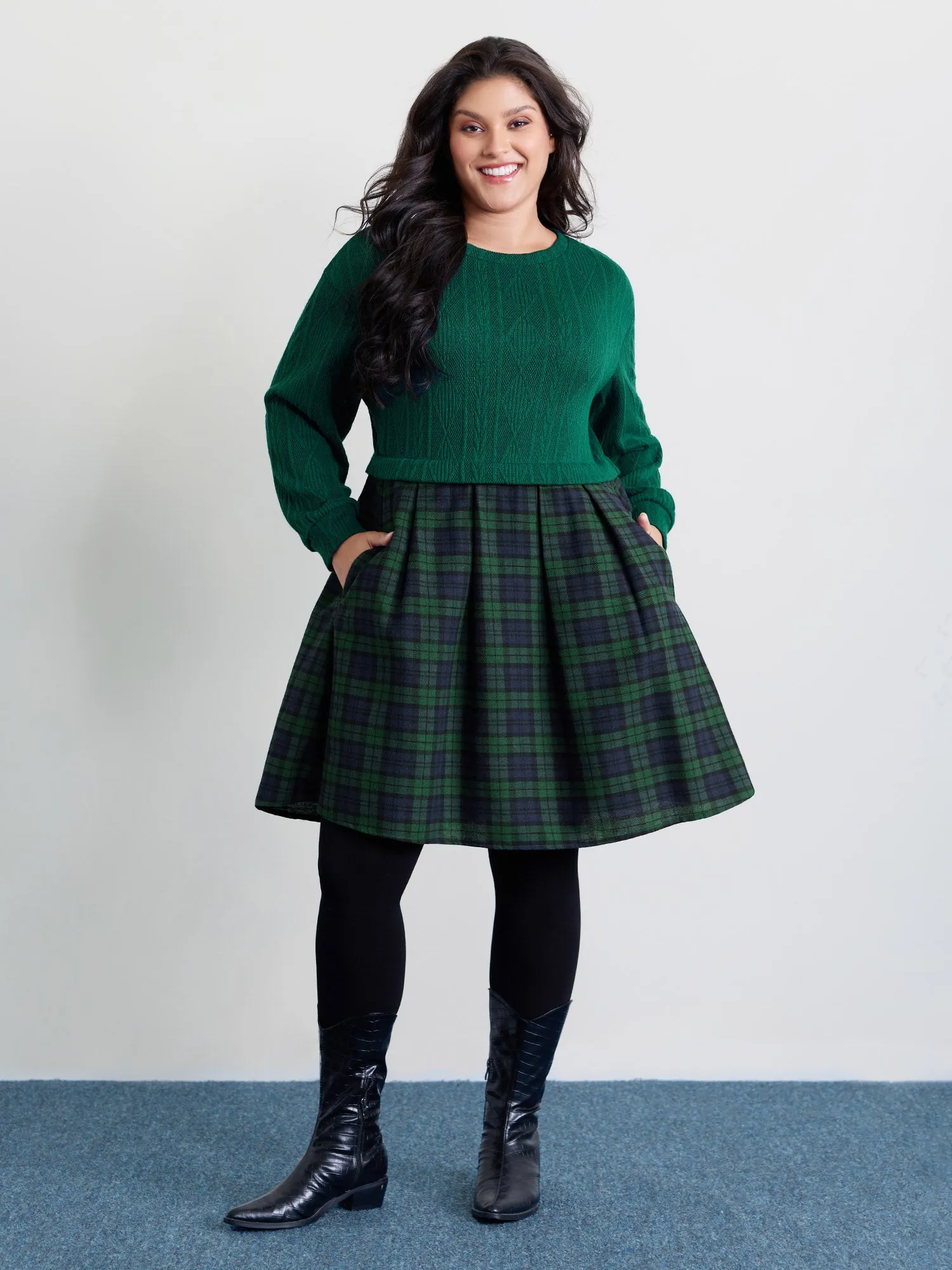 Layered Plaid Pockets Midi Dress sold by Bloomchic
